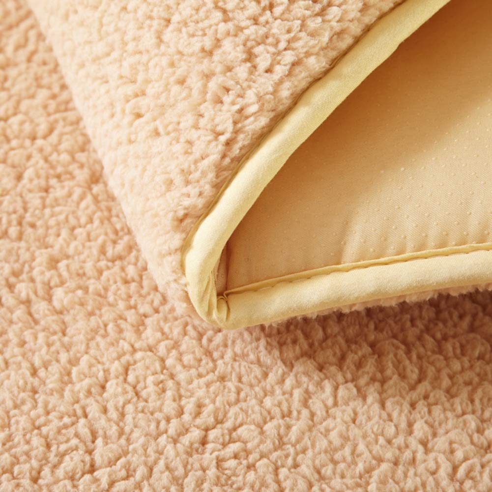 WJXBoos Plush Warm Tatami Floor Mattress - Lamb Cashmere Futon Mattress Topper, Soft Thick Non-Slip Sleeping Pad for Bed, Sofa & Guest Room (Khaki, King Size)