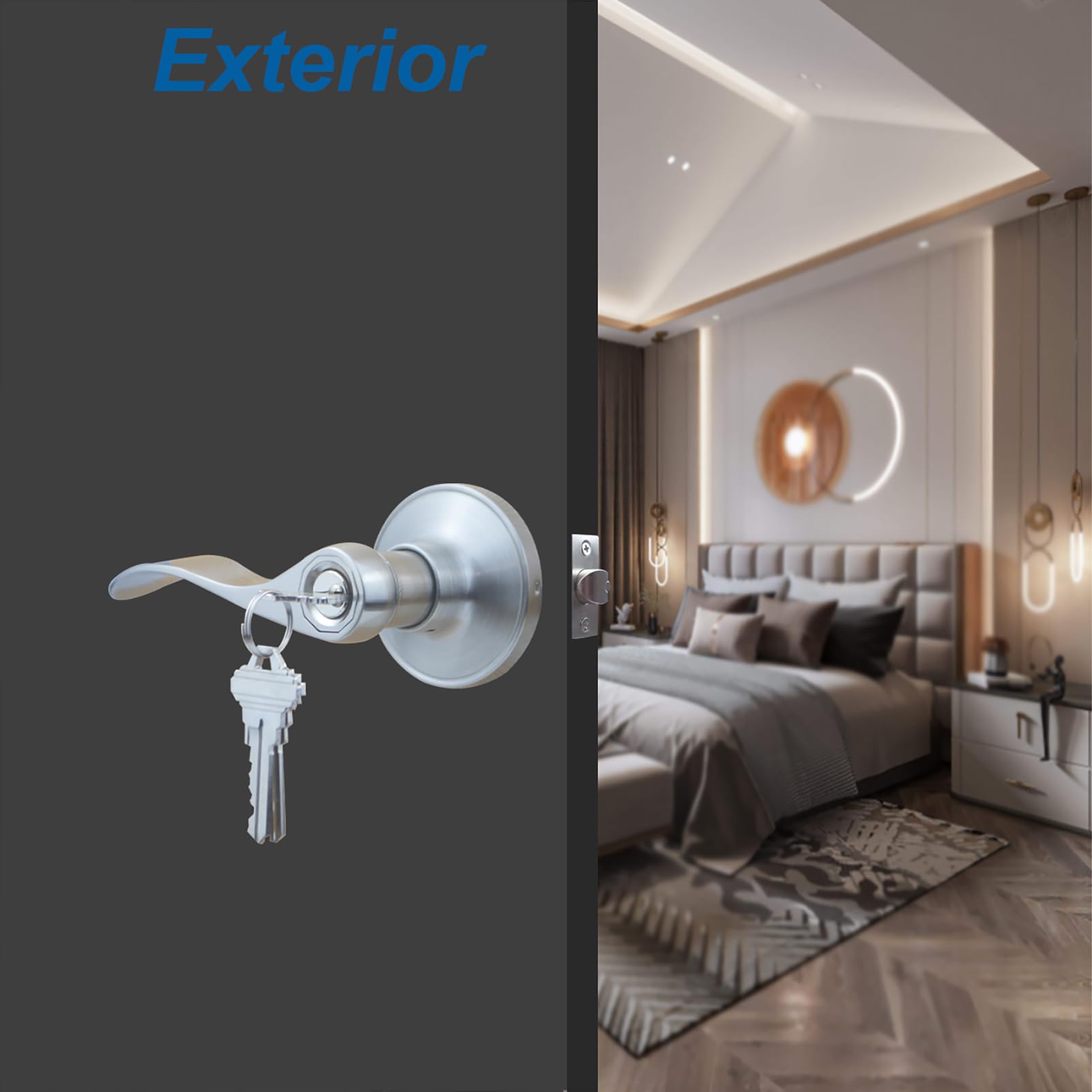 Comfhouse Wave Style Keyed-Alike Entry Door Lever Lock Set - Satin Nickel Finish, Left & Right Handed, 1 Pack - Secure Exterior & Interior Doors for Homes, Offices & Apartments
