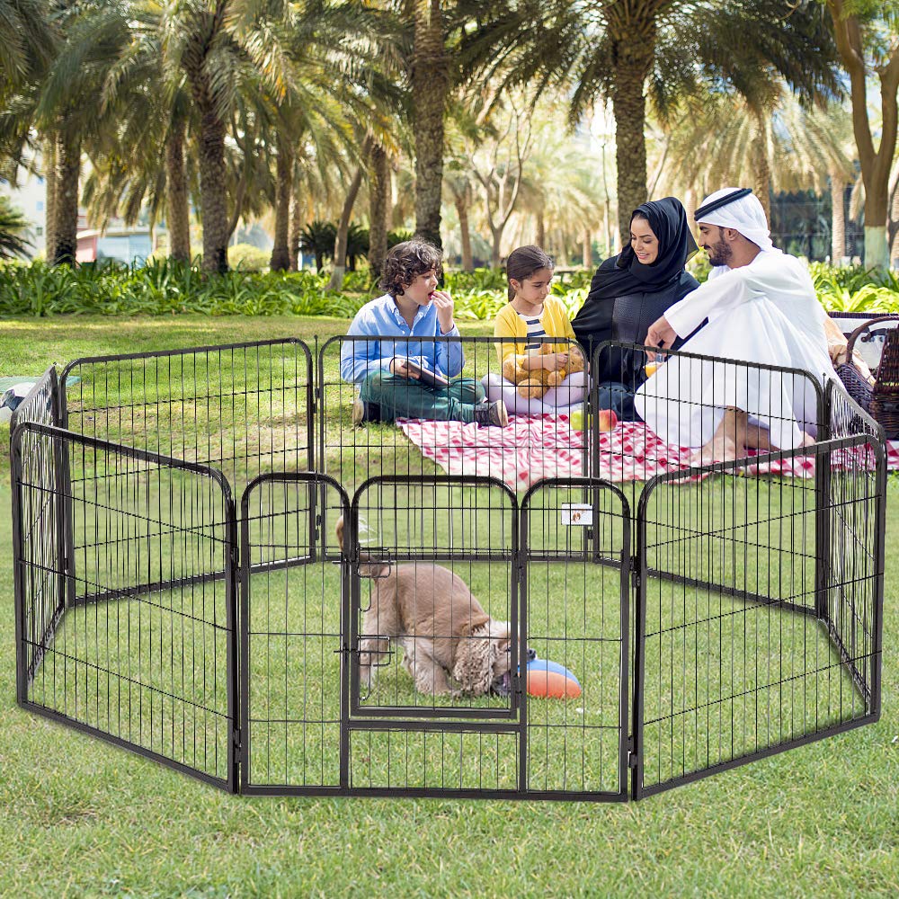 8 Panel Heavy Duty Metal Pet Playpen - Foldable & Portable Dog Fence for Indoor/Outdoor Use with Door - Exercise Pen for Small, Medium & Large Dogs - Perfect for Yard, Kennel, Crate Training & Playtime