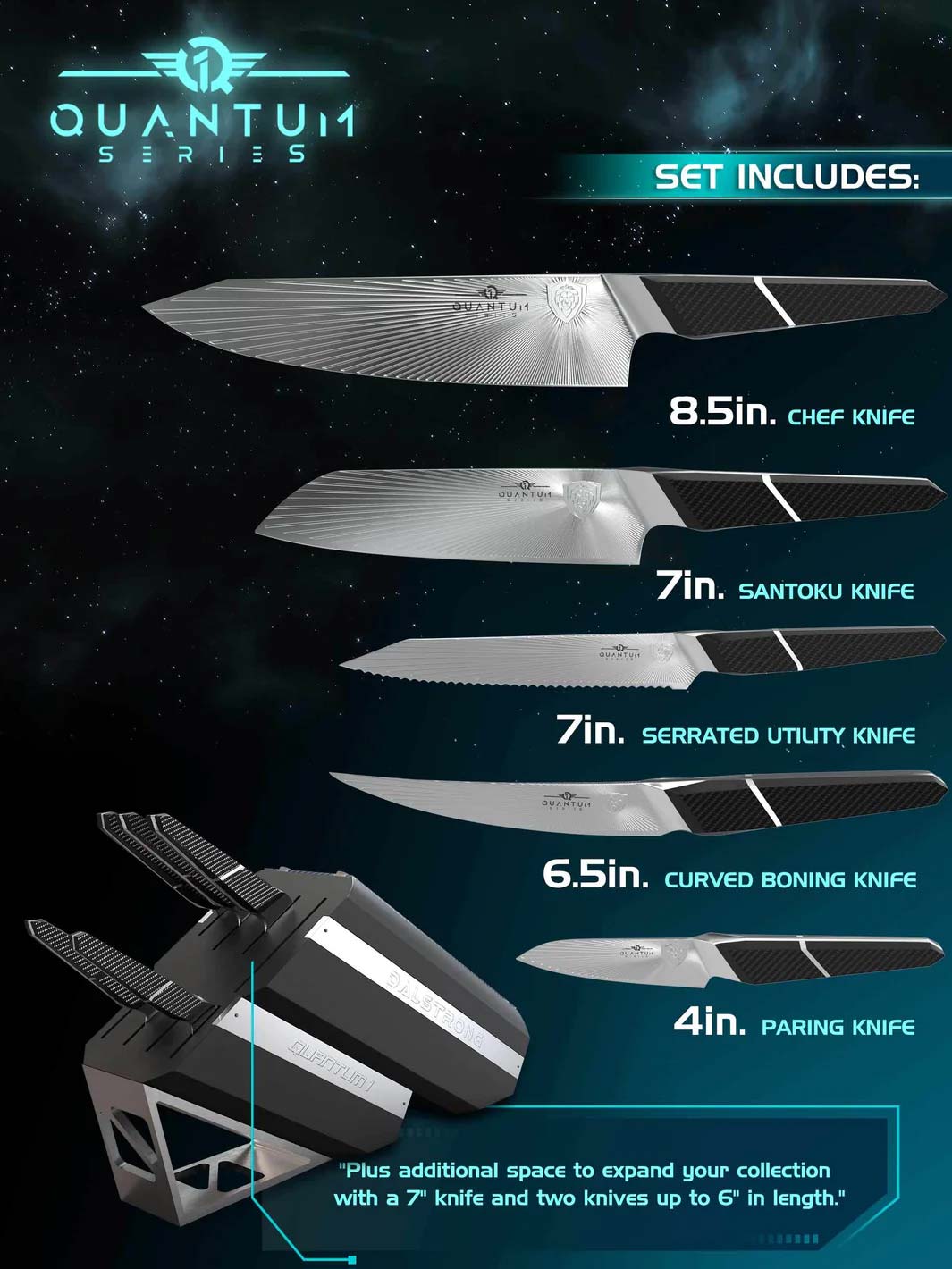 Dalstrong Quantum 1 Series 5-Piece Knife Block Set - High-Quality Kitchen Knives for Professional Chefs & Home Cooking | Perfect for Meat Cutting, Vegetable Chopping & Food Preparation