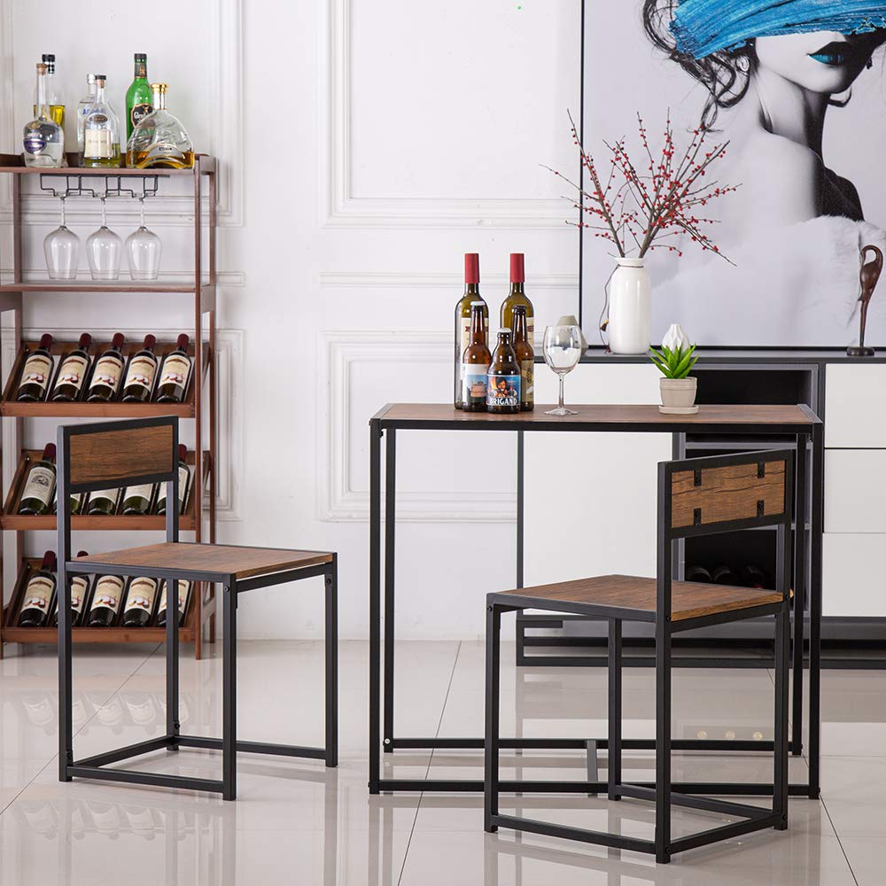 HOMEN 3-Piece Compact Dining Bar Table Set with Chairs, Light Walnut Color, Perfect for Small Spaces in Kitchen, Living Room, or Breakfast Nook