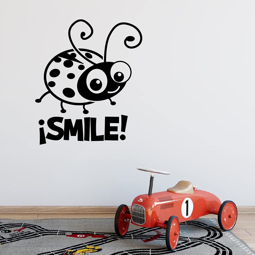 Smiling Ladybug Vinyl Wall Sticker - Cute Animal Insect Decal for Kids Room, Nursery, Playroom Decor (28x30 inch) - Perfect for Bedroom, Kindergarten & Home Decoration