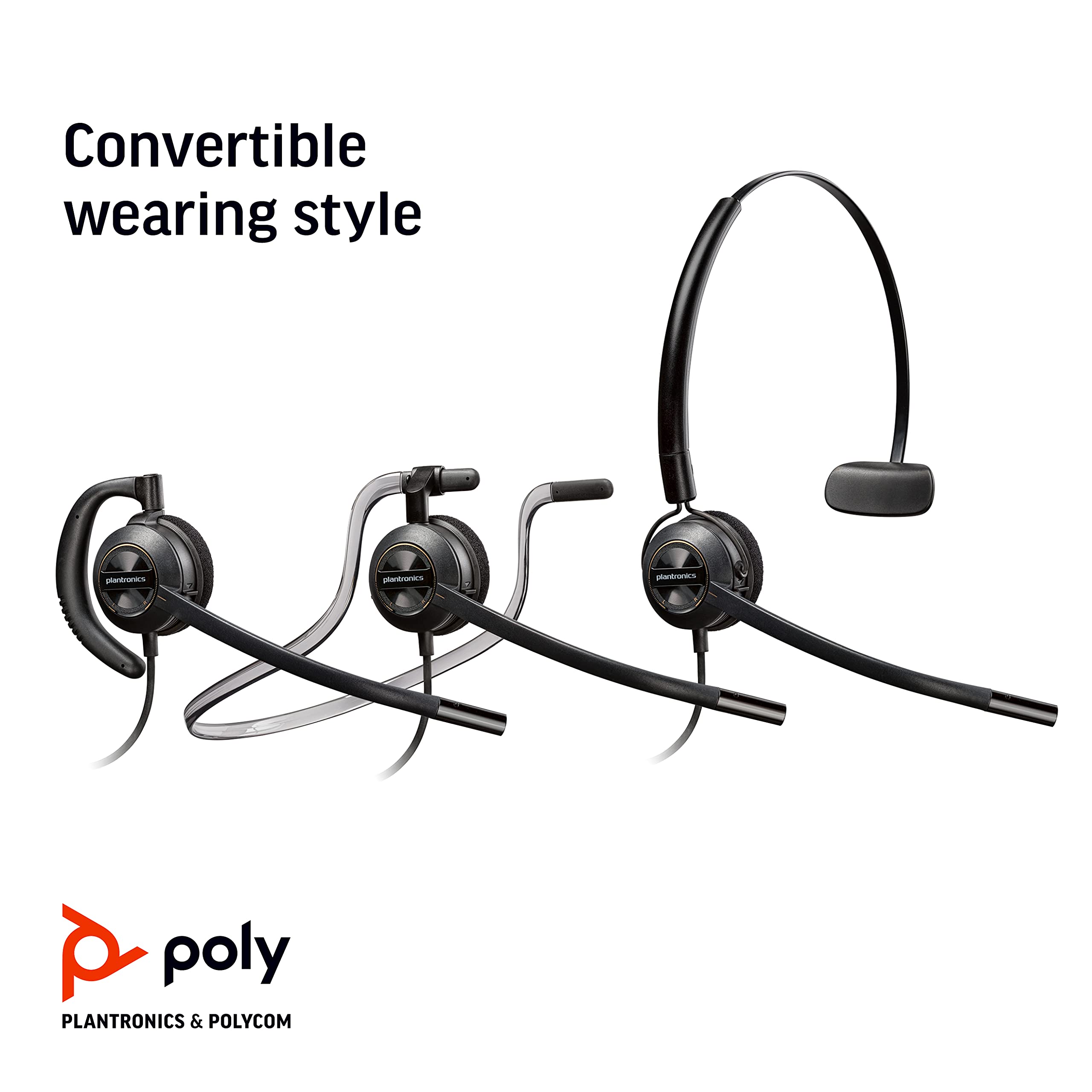 Plantronics Poly EncorePro 545 USB Headset with Noise Cancelling - USB-A & USB-C Compatible Office Headset with Call Answer Buttons & Convertible Wearing Style - Perfect for Remote Work, Call Centers & Video Conferencing