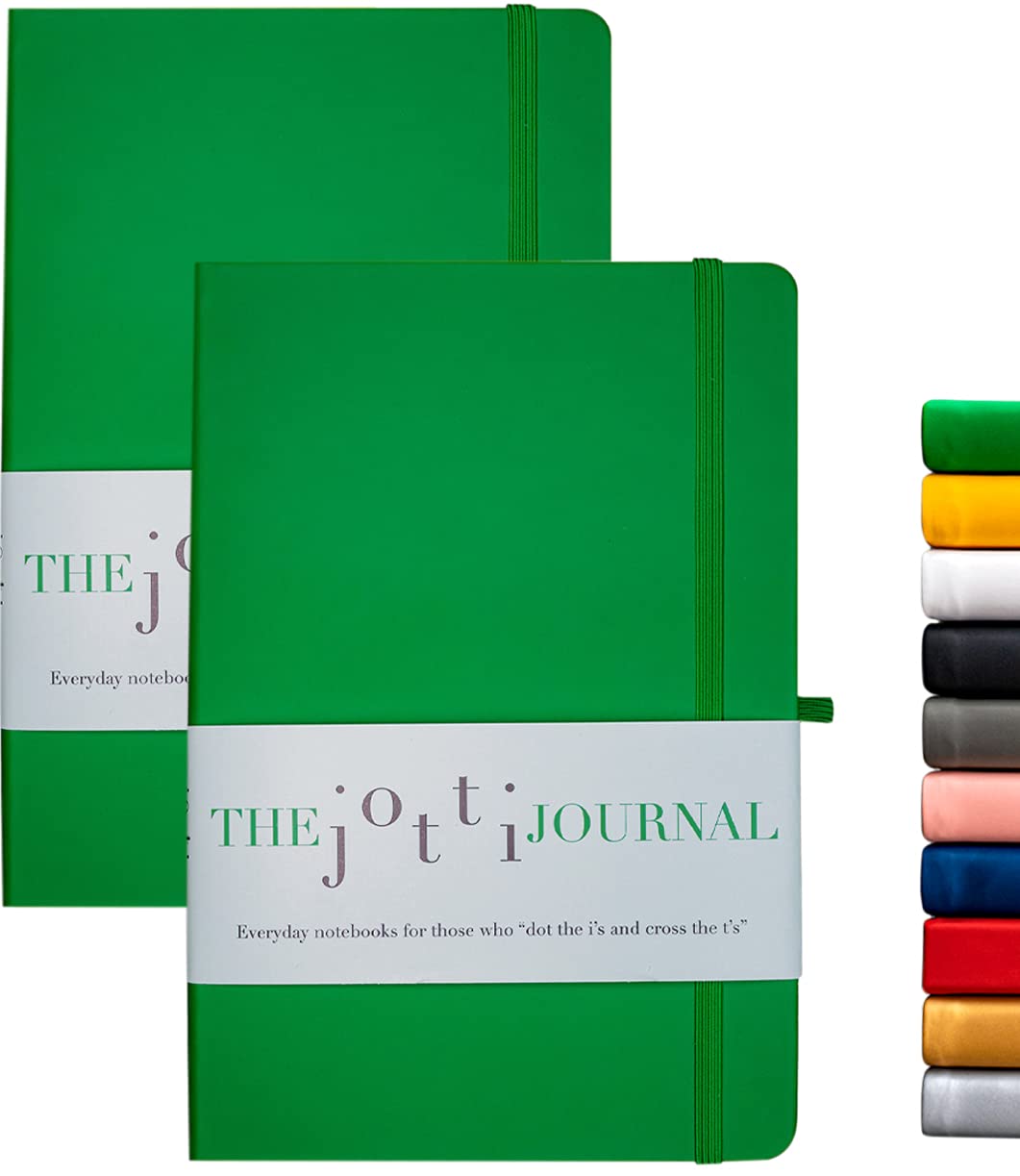 Premium 2-Pack Faux Leather Executive Notebooks - Lined Pages, 100 GSM Acid-Free Paper, Flat-Bound for Smooth Writing (210mm x 142mm, 160 Pages) with Back Pocket & Pen Loop - Perfect for Office, Business Meetings & Daily Journaling (Green)