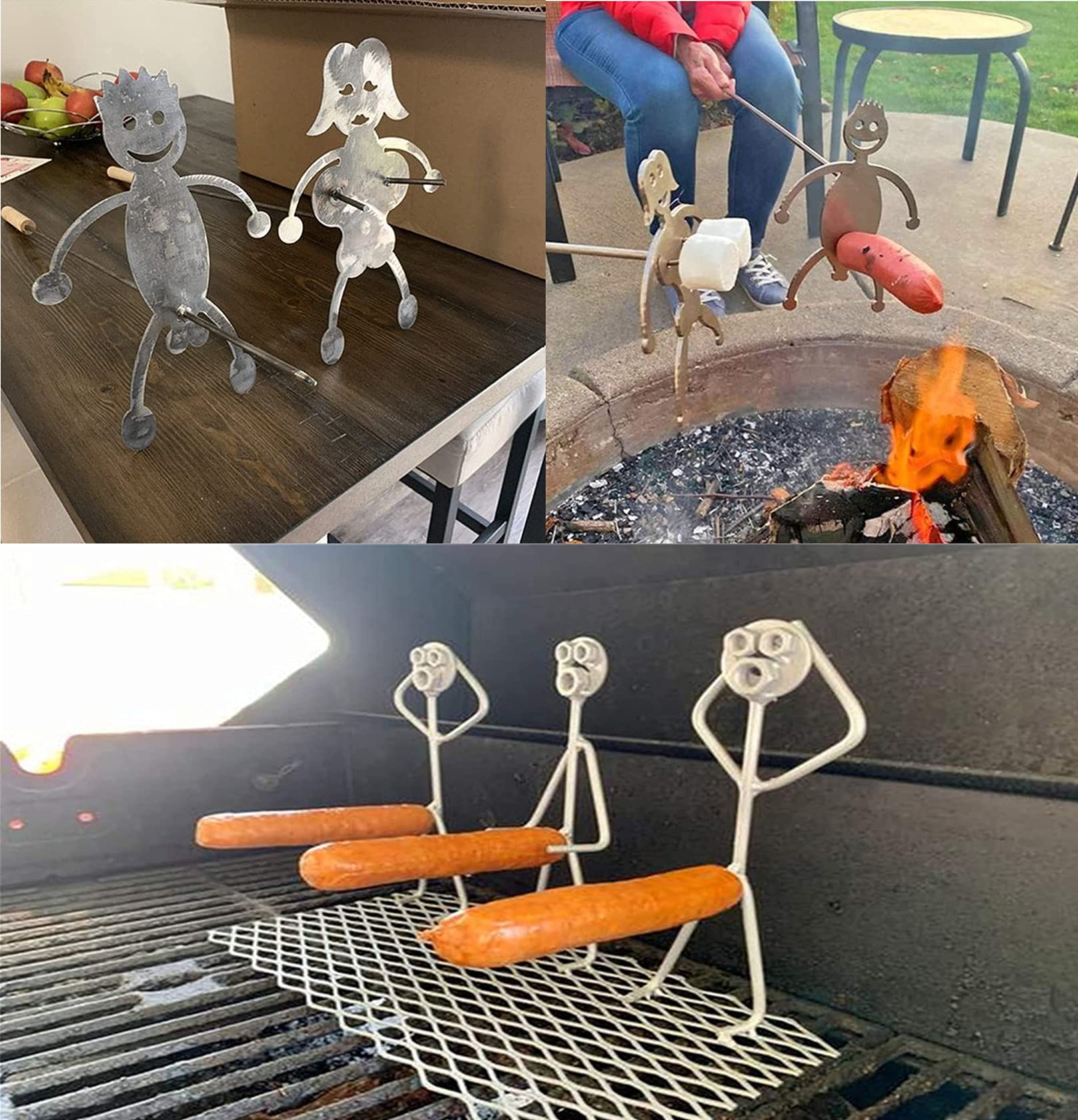 Stainless Steel Hot Dog & Marshmallow Roasting Sticks - Fun Boy & Girl Shaped BBQ Forks for Camping, Bonfires, Grilling - Perfect for Outdoor Cooking, Picnics, and Backyard Parties (Marshmallow Girl Design)