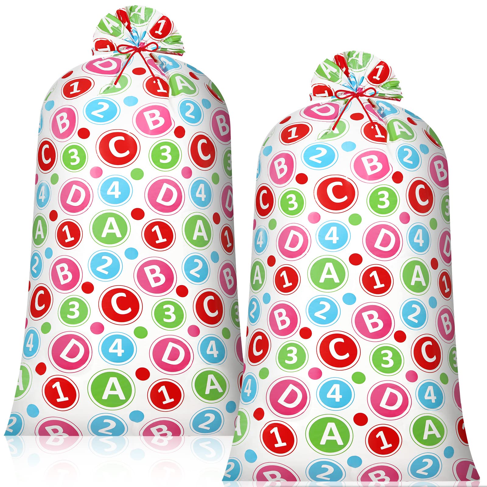 2 Pack 70 Inches Jumbo Baby Shower Gift Bags - Extra Large Oversized Plastic Party Favor Bags with Ropes for Baby Showers, Birthday Parties, Bridal Showers & Special Events (Alphabet Numbers Design)