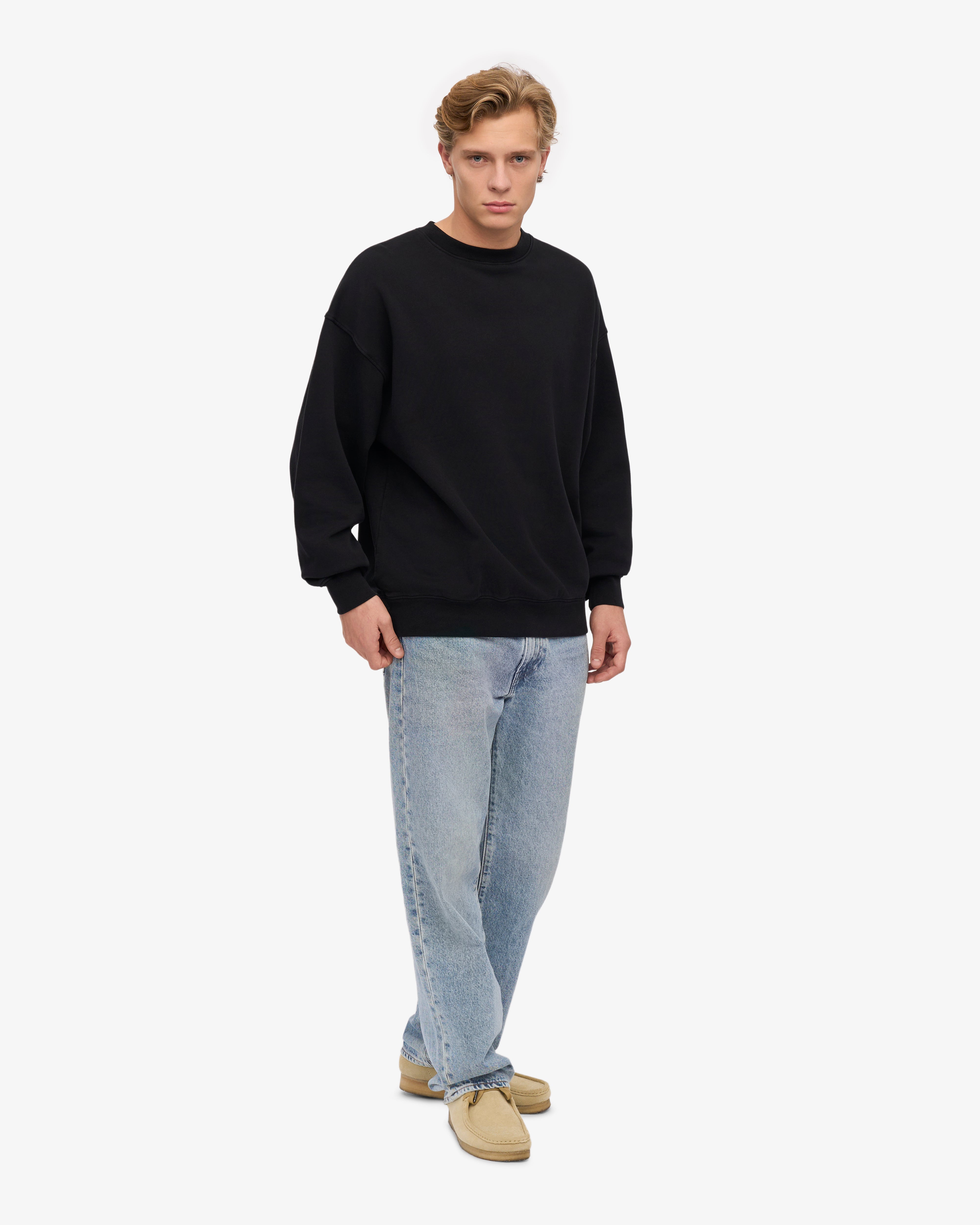 Organic Oversized Crewneck Sweatshirt for Men & Women - Soft & Comfortable Deep Black Pullover - Perfect for Casual Wear, Lounge & Street Style