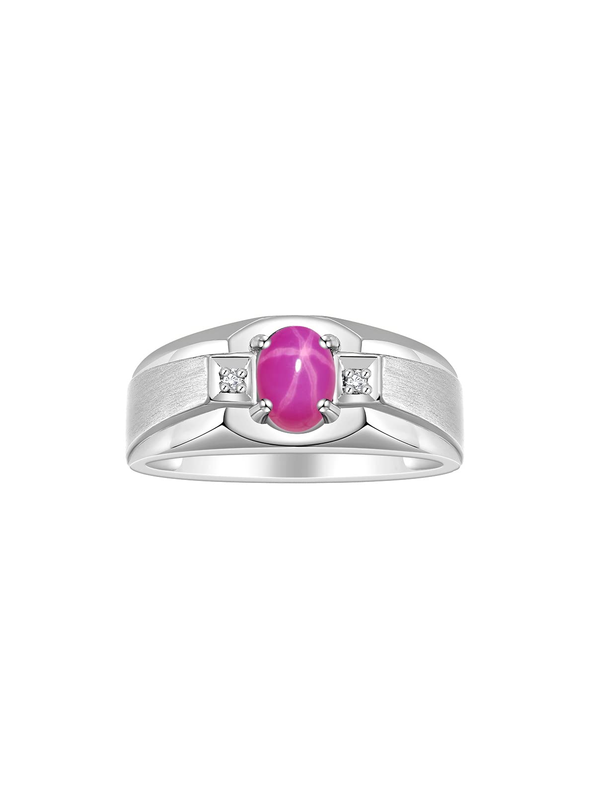 Rylos Men's Sterling Silver 7X5MM Oval Gemstone & Diamond Ring - Classic Birthstone Jewelry for Men, Sizes 8-13 | Perfect for Weddings, Anniversaries & Gifts