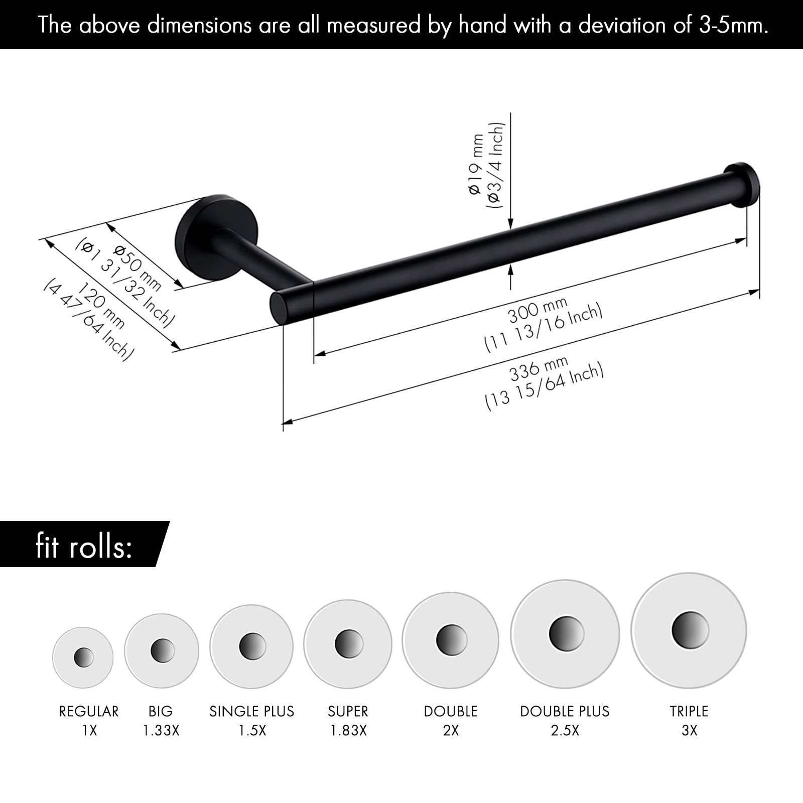 KES Black Stainless Steel Toilet Paper Holder & Kitchen Paper Towel Holder - SUS 304 Grade, Modern Bathroom & Kitchen Organizer (A2175S12-BK-SL + A2175S30-BK) - Perfect for Home, Office, and Restaurant Use