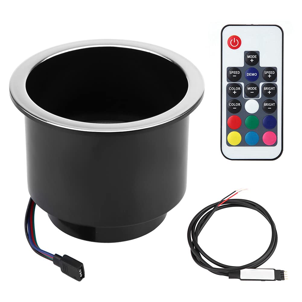 RGB LED Cup Holder with Remote Control - Universal Car, Truck, RV & Marine Boat Drink Holder - Durable Plastic Design for Night Driving, Road Trips & Outdoor Adventures