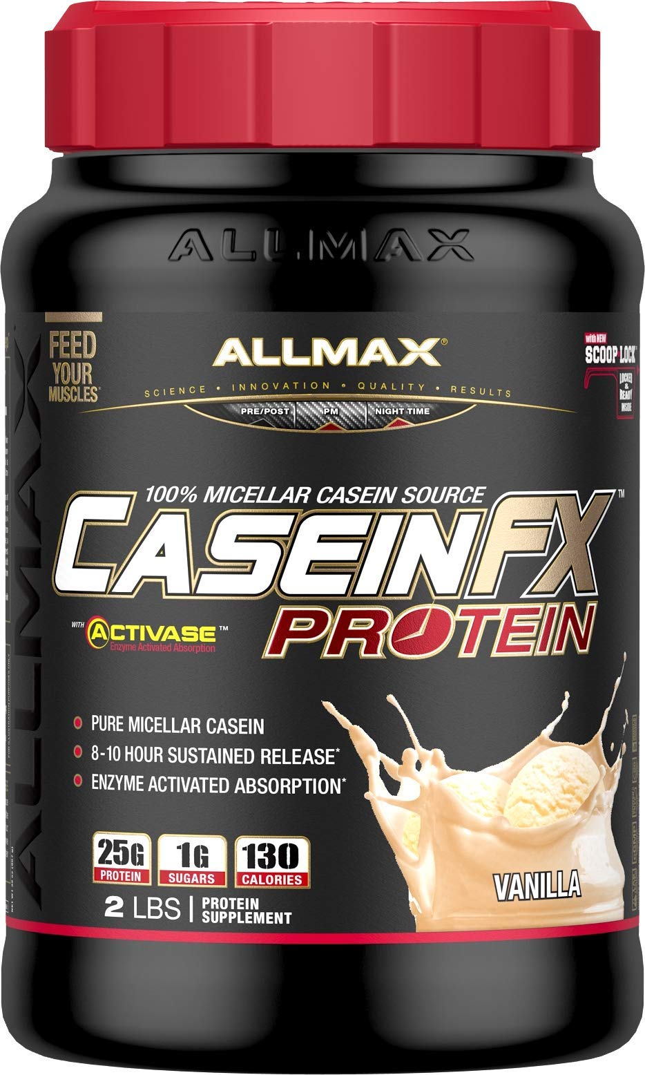 ALLMAX CASEIN-FX Protein Powder, Vanilla Flavor - 2 lb (25g Slow-Release Protein Per Scoop) - Low Carb, Zero Added Sugar - 27 Servings - Ideal for Nighttime Recovery & Muscle Growth