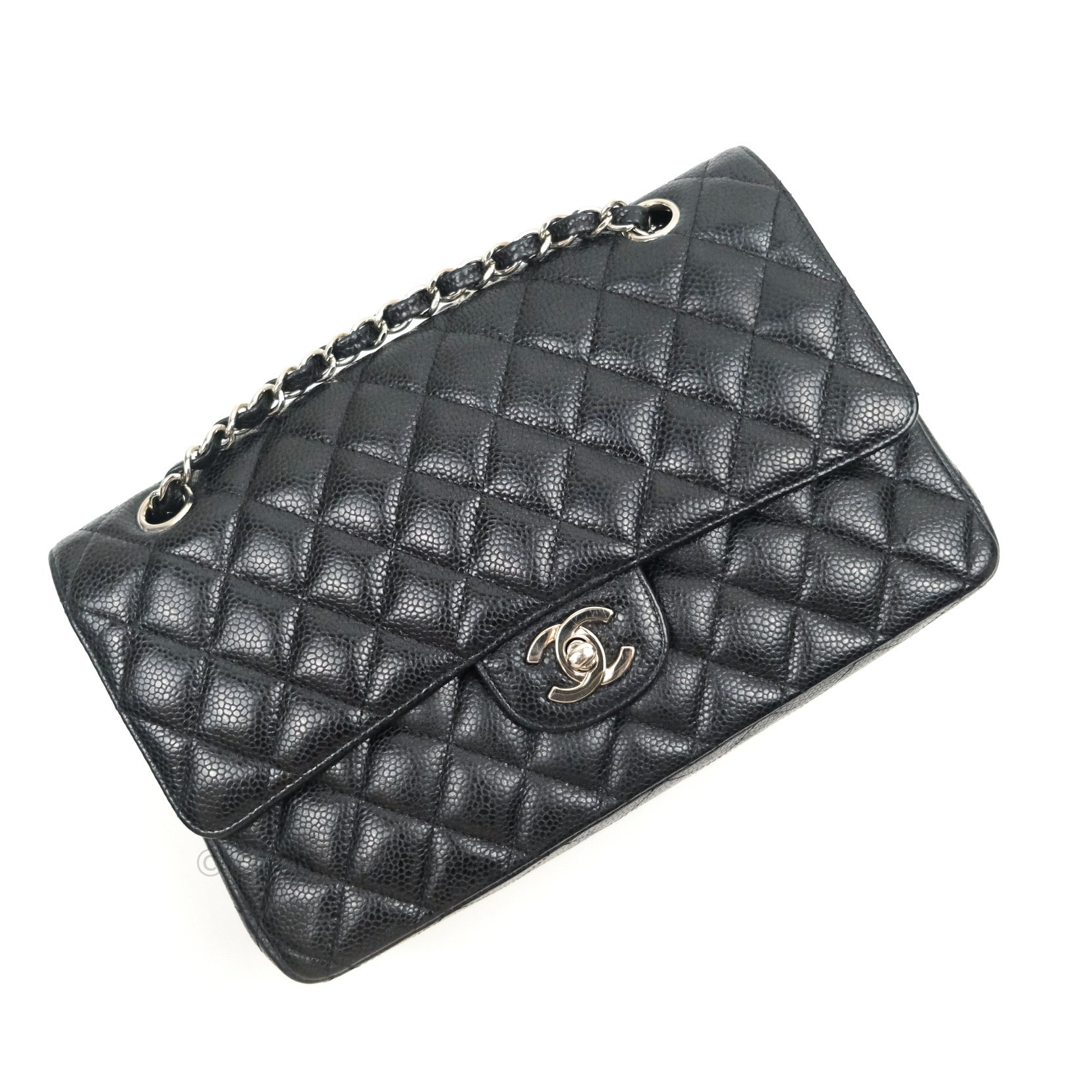 Chanel Classic Medium Double Flap Bag Black Caviar Leather with Silver Hardware - Luxury Shoulder Bag for Women, Perfect for Work, Evening Events & Special Occasions
