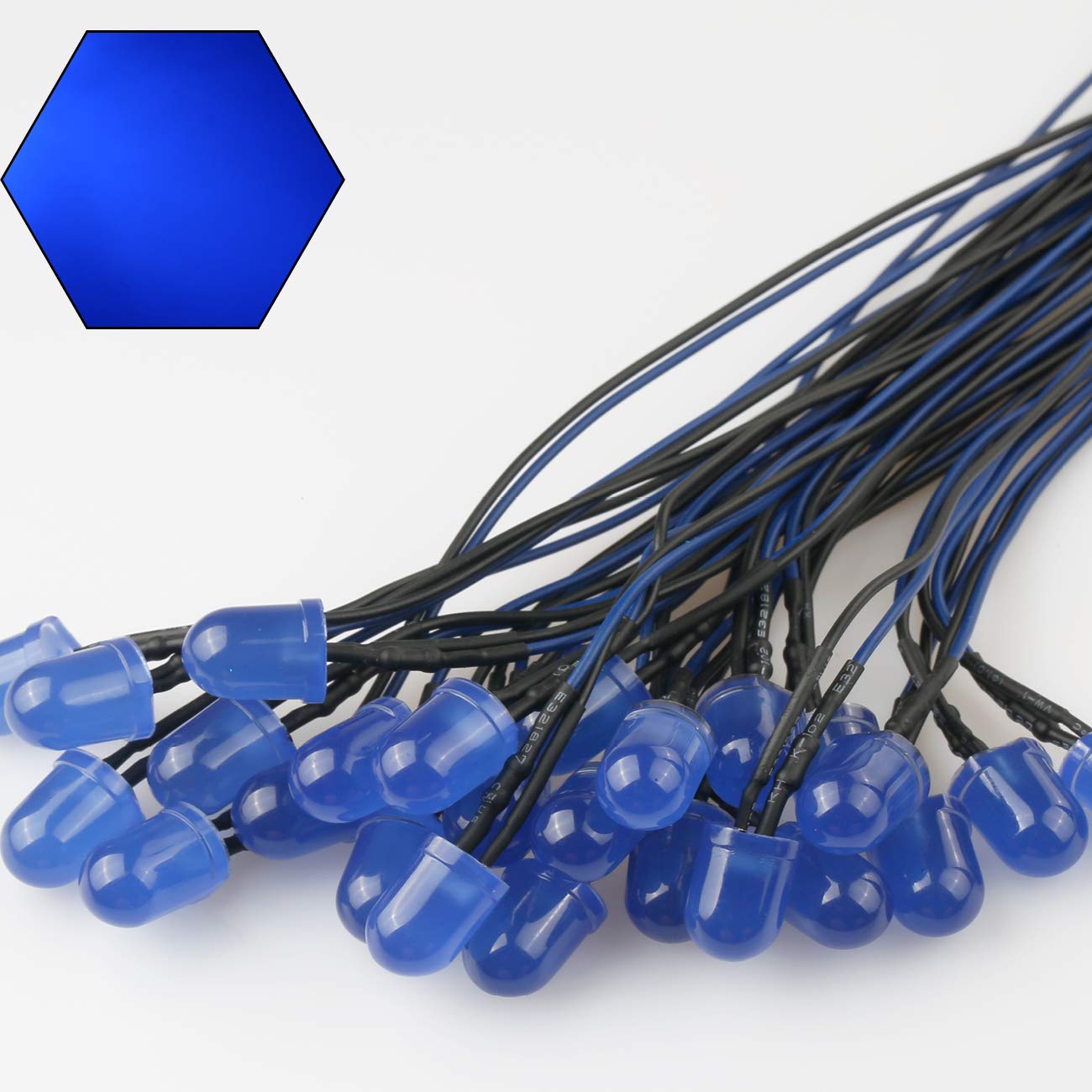 50pcs 12V 10mm Blue LED Lights - Pre-Wired 7.9 Inch Diffused Lens DC 12v LED Bulbs for DIY Electronics, Car Interior Lighting, Model Kits & Home Decoration