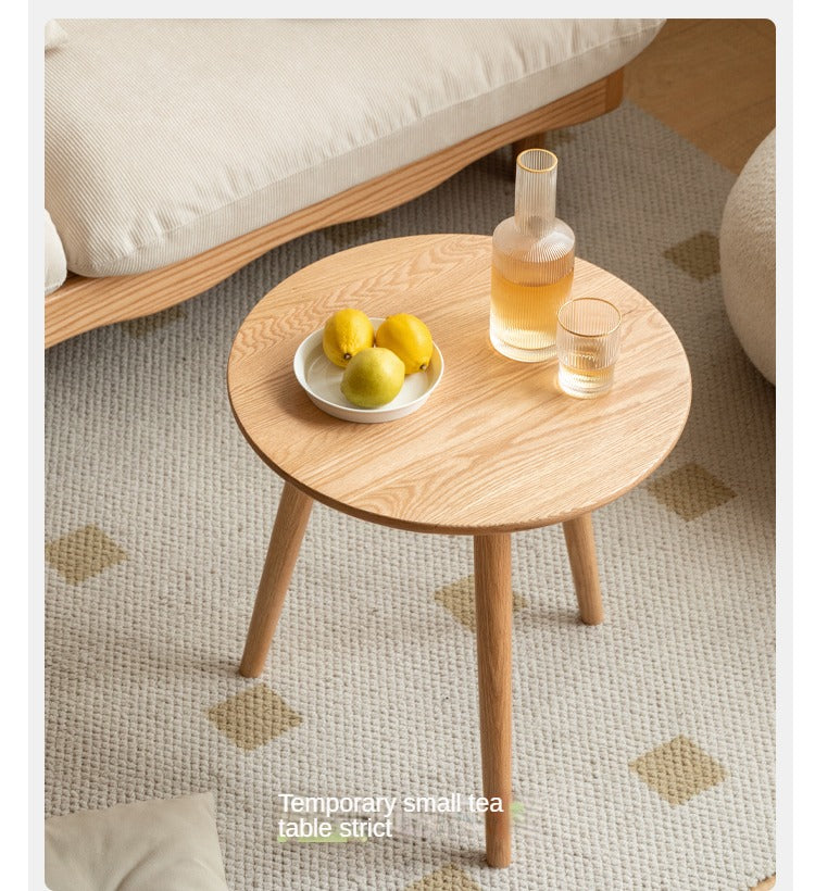 Solid Oak Round Side Table - Natural Wood Accent Table for Living Room, Bedroom & Patio - Sturdy & Stylish End Table for Coffee, Books & Decor
