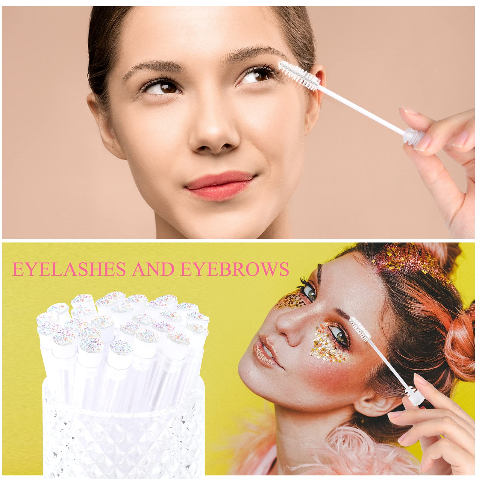 50pcs Eyelash Brushes - Professional Lash Wand Makeup Tools for Eyelash Extensions & Mascara Application - Diamond Mascara Cleaning Brushes (White) - Perfect for Salon, Home Use & Travel Makeup Kit