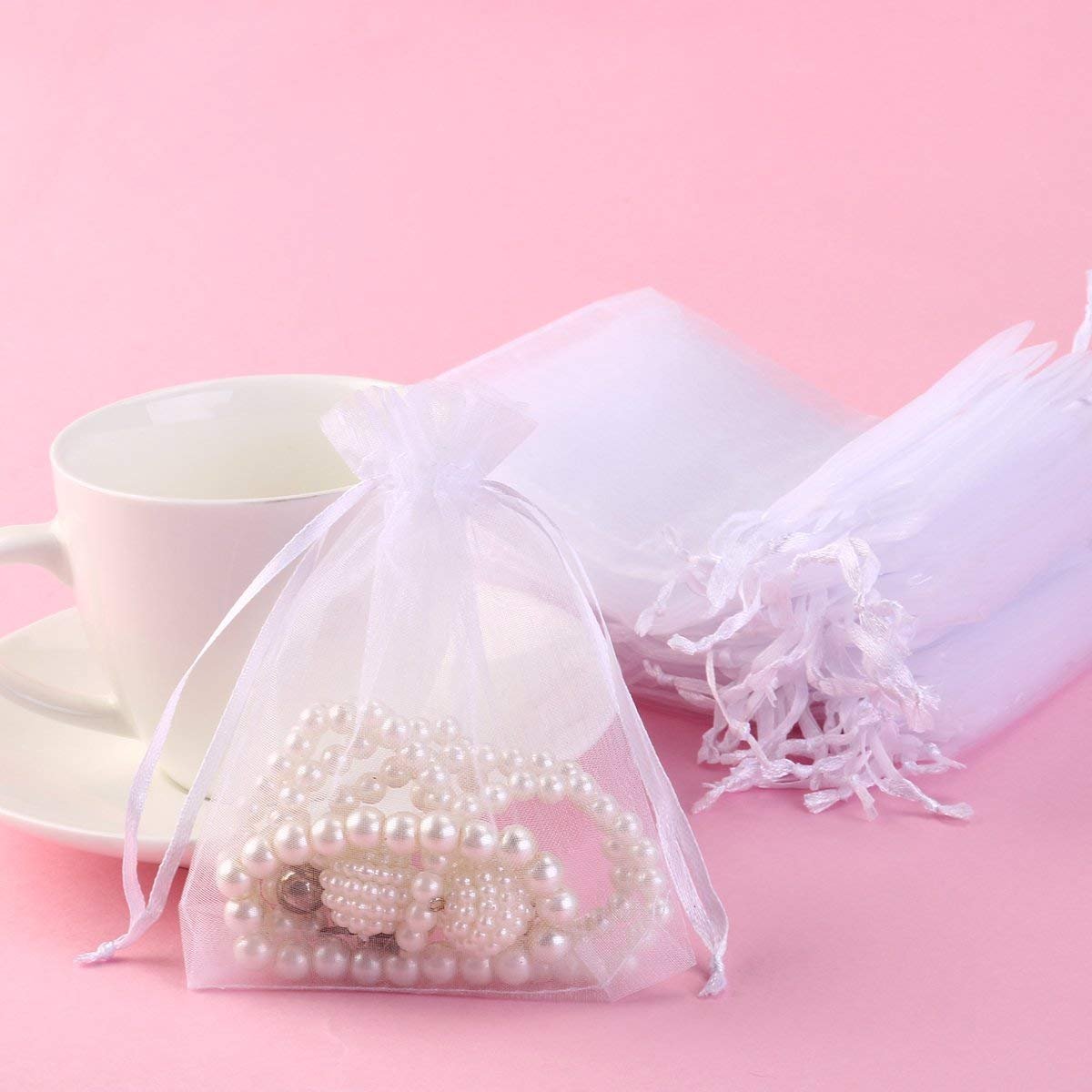 100pcs White Wedding Favor Bags 3.5x4.7 Inches - Premium Organza Drawstring Gift Bags for Jewelry, Candy, Soaps & Party Favors | Perfect for Weddings, Baby Showers, Birthdays & Holiday Events
