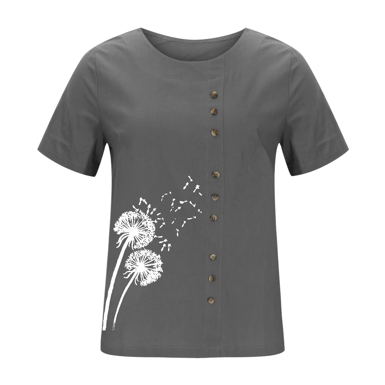 Women's Short Sleeve Graphic Printed Blouse - Summer Cotton Linen Round Neck Tunic Top | Casual Wear, Office Outfits & Vacation Style