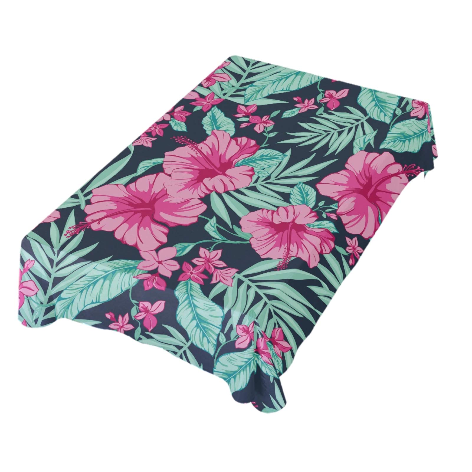 Classical Tropical Hibiscus & Palm Leaf Square Tablecloth - 54 Inch Polyester Table Cover for Party, Dinner & Home Decor - Perfect for Weddings, Events & Tropical Themed Celebrations