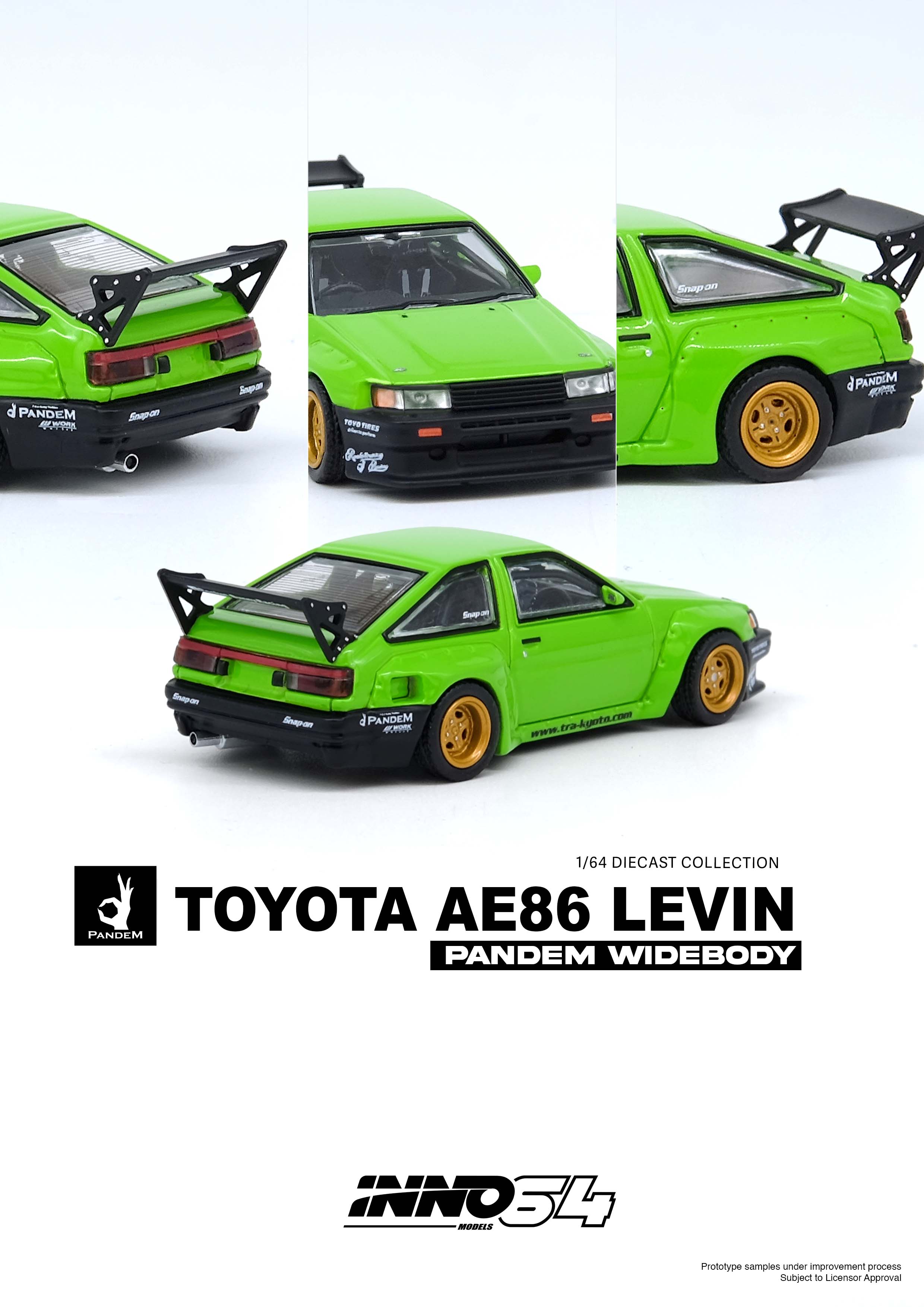 1/64 Scale INNO64 Toyota AE86 Levin Pandem Rocket Bunny Diecast Model Car - Green | Collectible Miniature Toy for Display, Racing Enthusiasts & Car Lovers