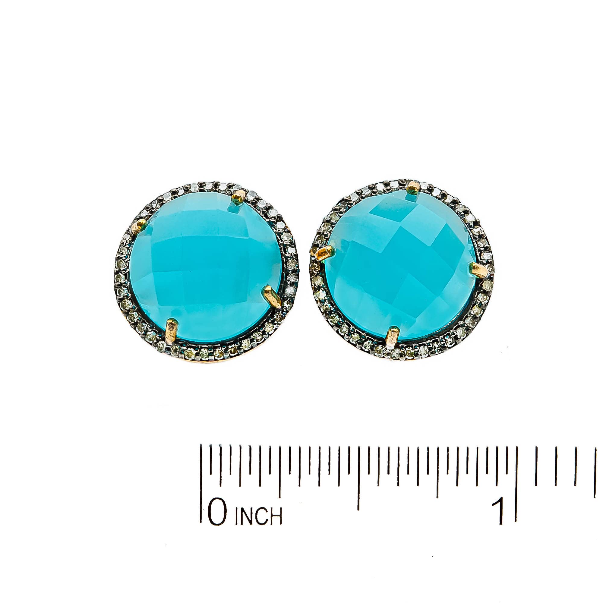 Large Aqua Blue Chalcedony Pave Diamond Stud Earrings - March Birthstone Jewelry for Women | Perfect Birthday Gift, Anniversary Present & Everyday Elegant Accessory