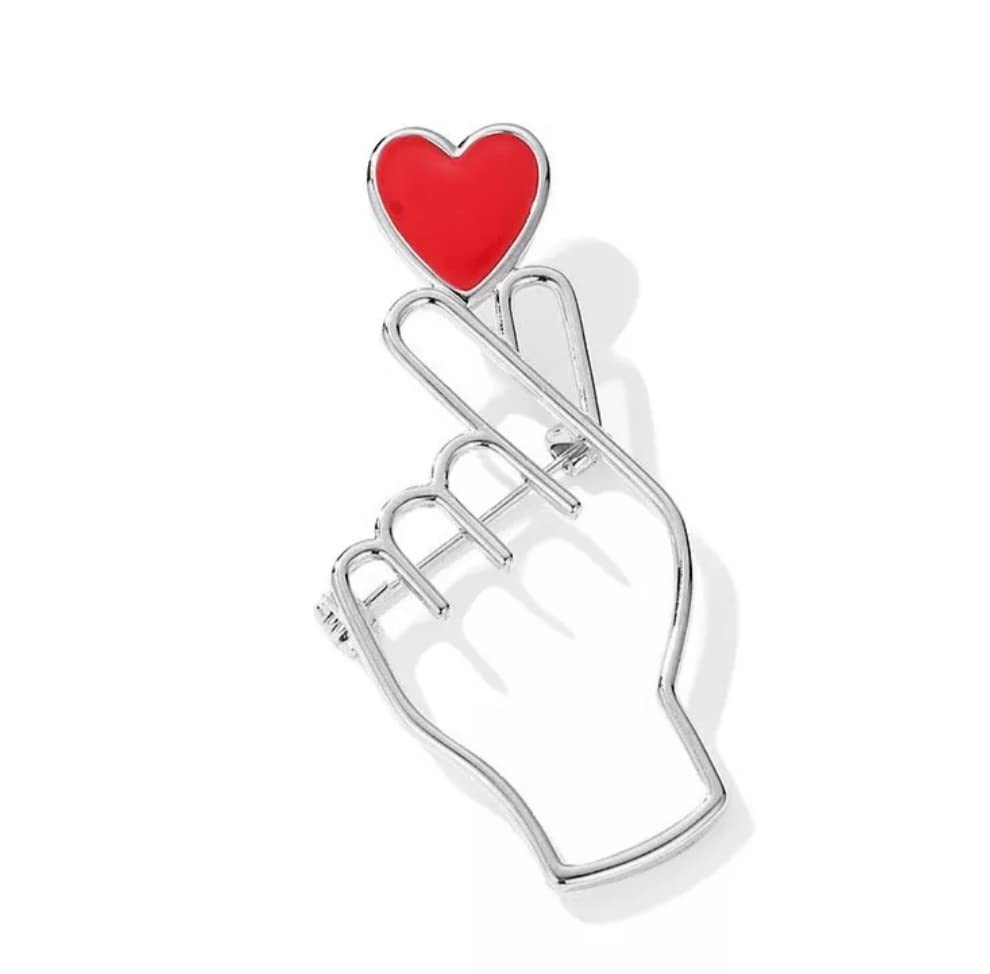 Korean Love Heart Hand Brooches - 2 Pcs K-Pop Pins for Clothing & Accessories | Army Gift Merch | Perfect for BTS Fans, Fashion Decoration & K-Pop Merchandise Collectors