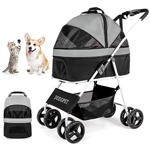 Premium 3-in-1 Pet Stroller for Small & Medium Dogs & Cats - Convertible Travel Carrier with Detachable Storage Basket, Suspension System & One-Hand Fold - Holds Up to 44 lbs - Perfect for Vet Visits, Shopping & Outdoor Adventures