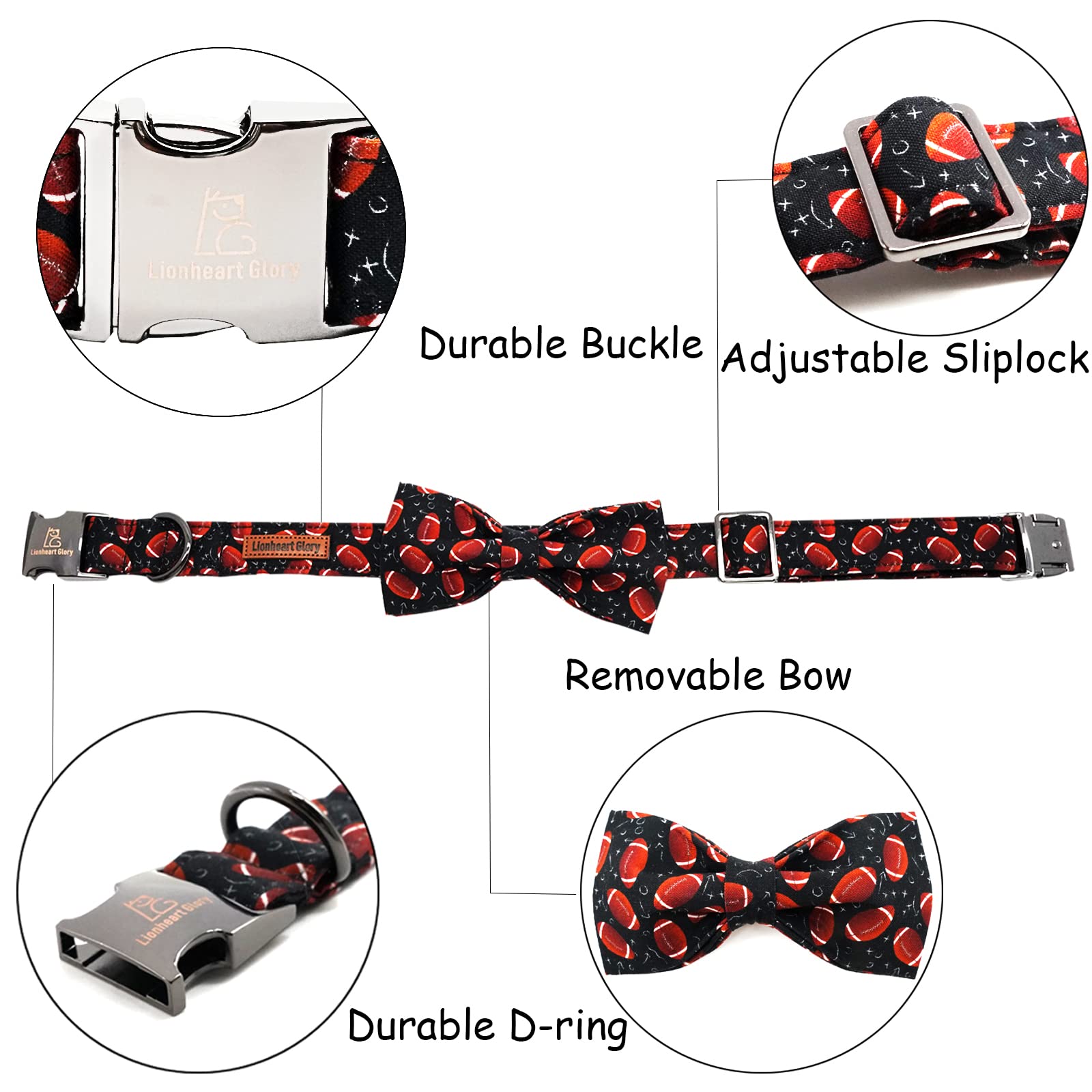 Lionheart Glory Adjustable Cotton Dog Bow Tie Collar for X-Small Dogs - Handmade Comfortable Rugby Pet Collar with Cute Bow - Perfect for Pet Parties, Photo Shoots & Special Occasions