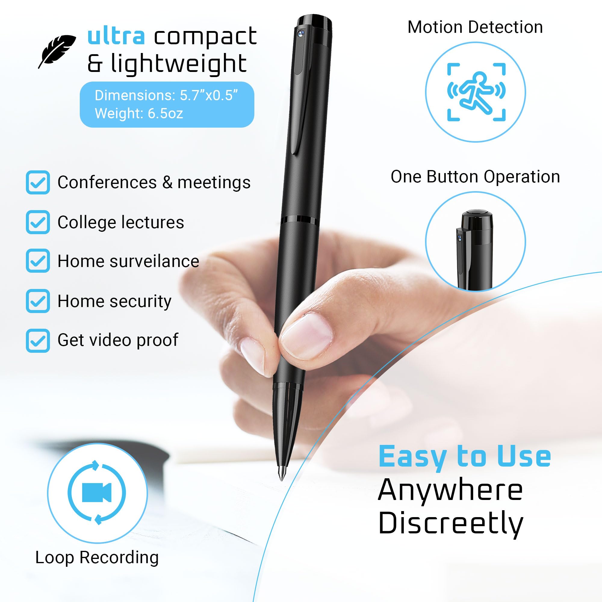 Mini Pen Camera - 1080P FHD Hidden Spy Camera with 64GB TF Card | Indoor Security & Nanny Surveillance | Perfect for Home, Office & Covert Recording