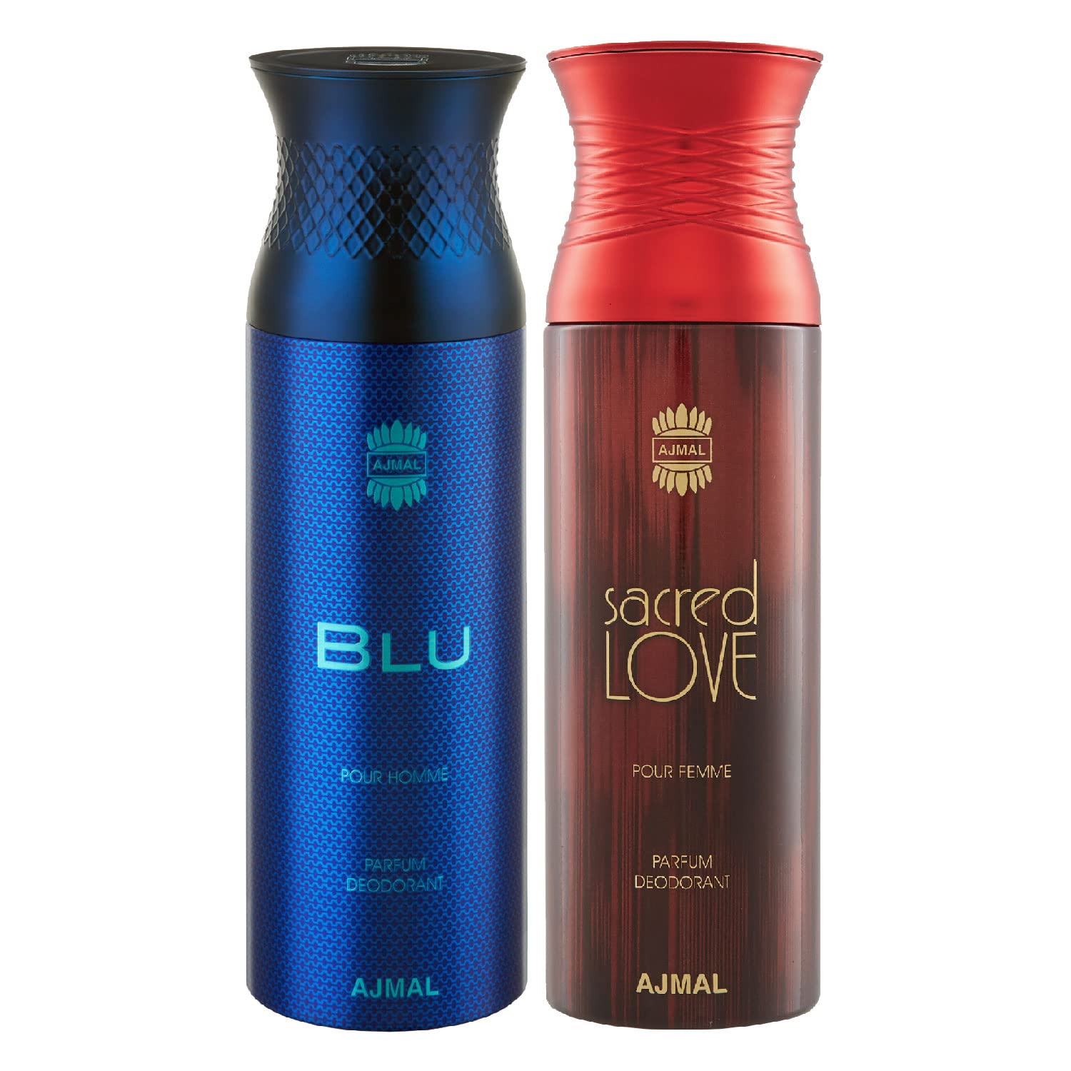 Ajmal Blu Homme & Sacredlove Deodorant Spray Gift Set for Men & Women - 200ml (Pack of 2) - Long Lasting Fragrance for Daily Use, Work, Gym & Special Occasions