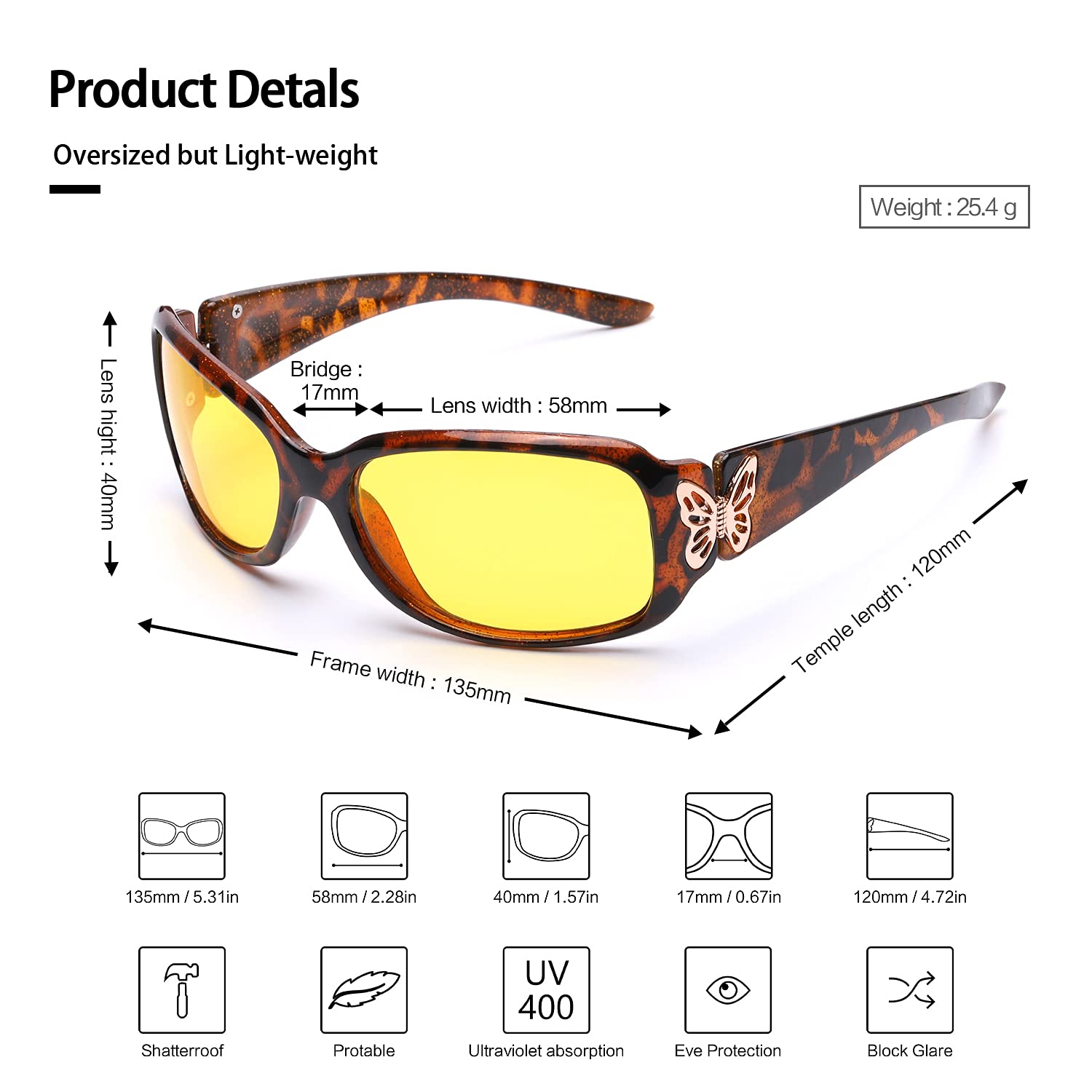 LVIOE Polarized Night Vision Glasses - Yellow Tinted for Women Driving at Night