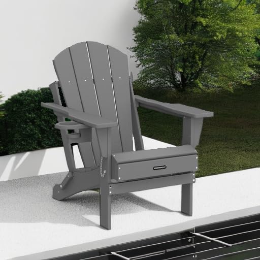 MUCHENGHY Folding Adirondack Chairs - Heavy Duty HDPE Weather-Resistant Outdoor Patio Chairs for Firepit, Lawn, Garden & Poolside - 380lb Weight Capacity, 15-Minute Assembly, Gray - Perfect for Backyard Relaxation and Camping