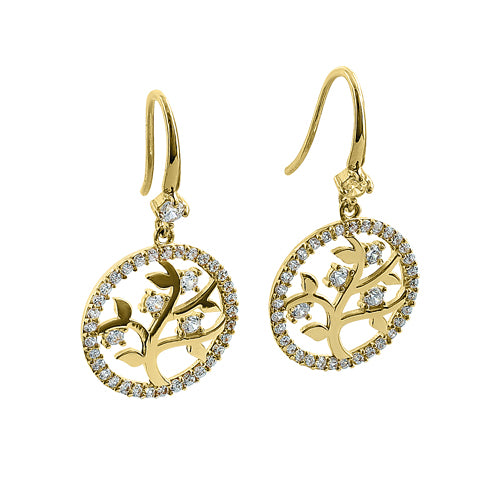14K Solid Yellow Gold Tree of Life CZ Stud Earrings for Women - Cubic Zirconia Jewelry Gift for Birthday, Anniversary & Everyday Wear