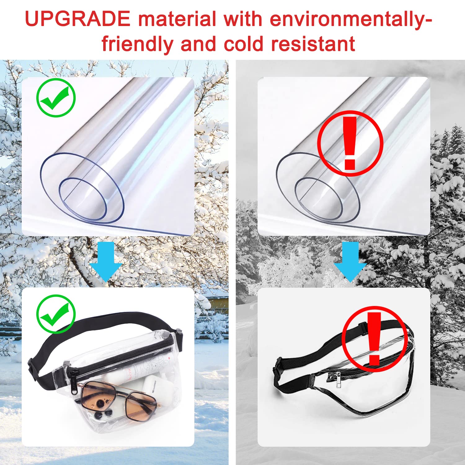 TINYAT Clear Fanny Pack for Women - Small Waterproof Belt Bag, Stadium Approved Waist Pack for Concerts, Sports, Travel & Outdoor Activities