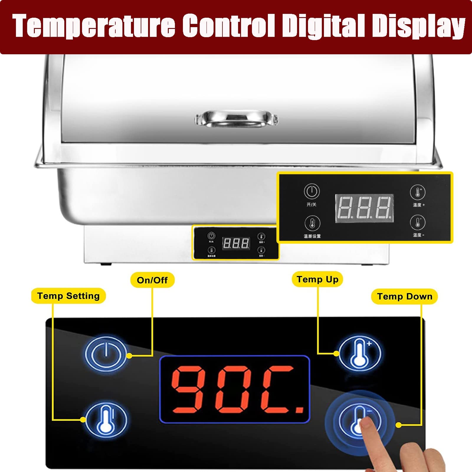 Stainless Steel Chafing Dish Buffet Set with Adjustable Temperature Control (40-100℃) - 600W Electric Food Warmer with Lid - 9L & 13L Options for Catering, Buffets, Parties & Home Entertaining