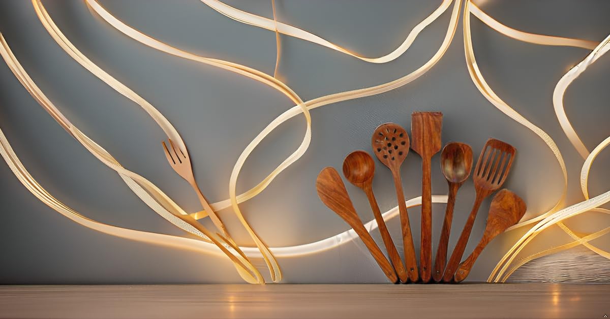**Handmade Wooden Non-Stick Cooking Spoon Set of 7 - Eco-Friendly Kitchen Utensils for Serving & Stirring - Perfect for Cooking, Baking & Gifting (Includes Free Key Ring)**