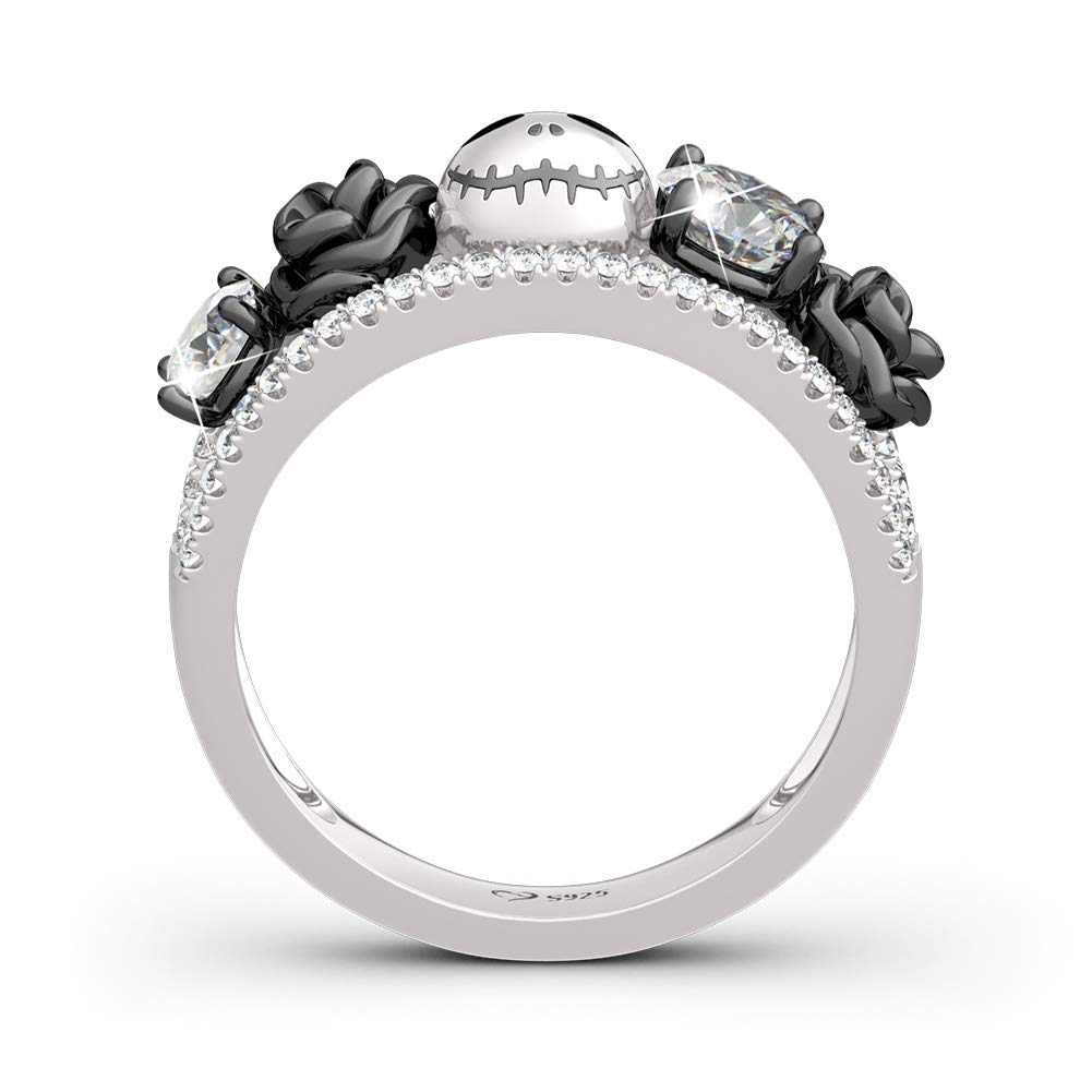 Jeulia 1.76ct Rose Flower Skull Wedding Band - 925 Sterling Silver Diamond Eternity Ring for Women - Romantic Engagement, Anniversary & Promise Jewelry Gift - Perfect for Gothic Weddings, Valentine's Day & Alternative Fashion