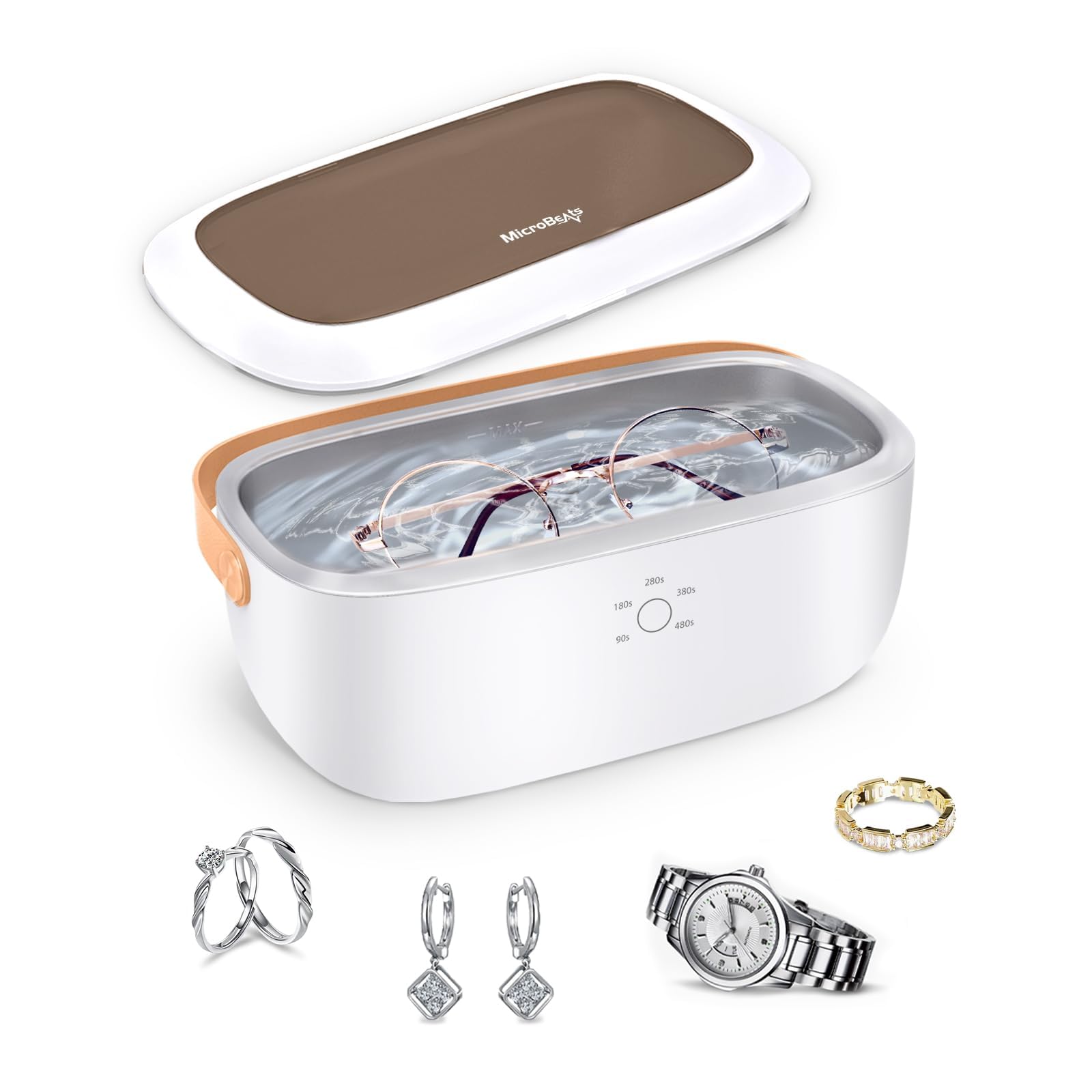 Professional Ultrasonic Cleaner 425ml - High Power 48kHz for Jewelry, Eyeglasses, Watches & Dentures - Large Tank with 5 Timer Settings & One-Touch Operation - Portable & Quiet - Perfect for Home, Travel & Professional Use