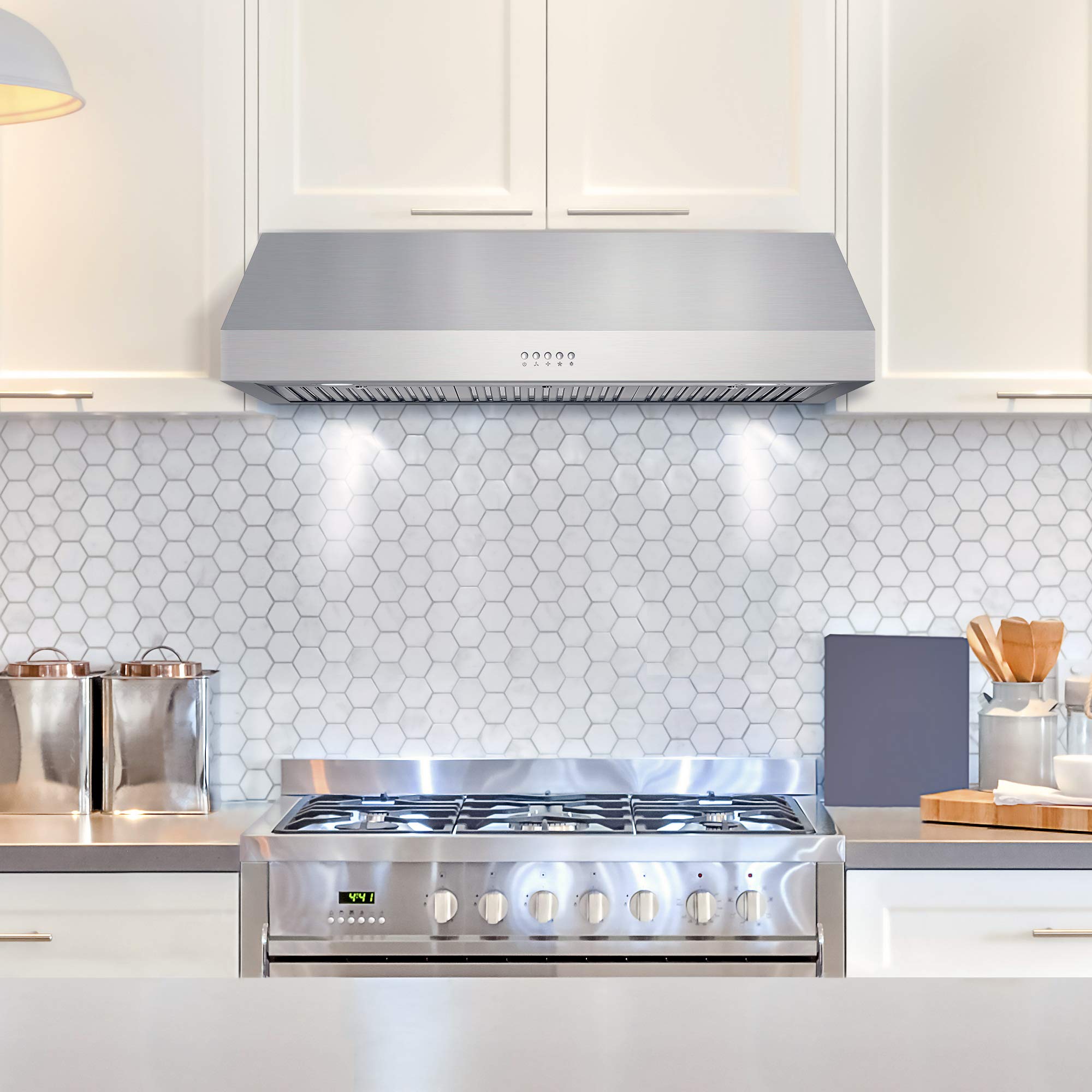 COSMO UC36 36-Inch Stainless Steel Under Cabinet Range Hood with 380 CFM Ducted Ventilation, LED Lights & Button Controls - Perfect for Modern Kitchens, Cooking, and Smoke Removal