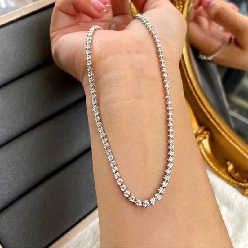 18K White Gold 4CT Real Diamond Tennis Necklace for Women - 40cm Length, Au750 - Perfect for Senior Banquet, Wedding, Party & Special Occasion Jewelry Gift
