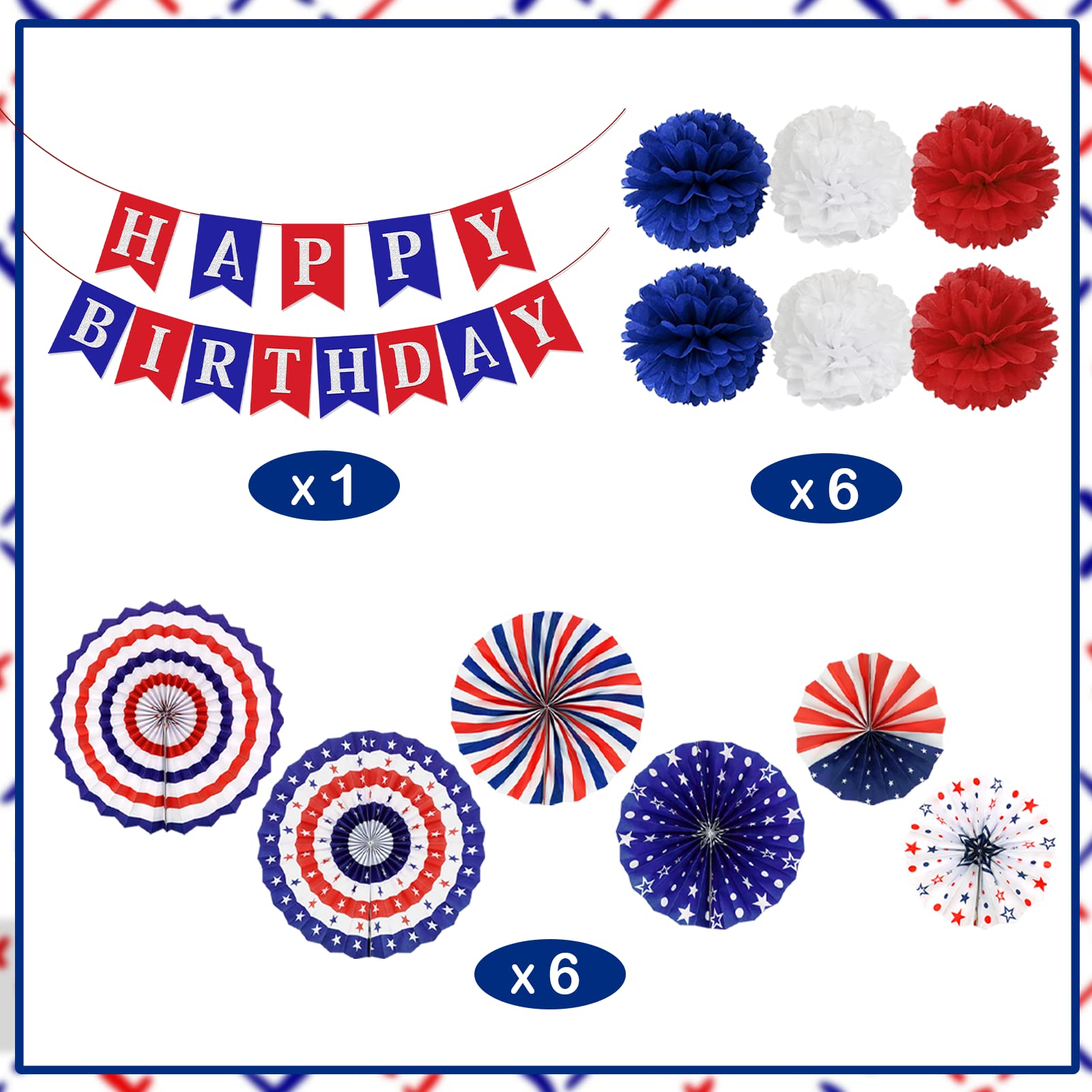 4th of July Birthday Party Decorations - Patriotic Red White Blue Birthday Banner for Independence Day Celebrations | Perfect for Backyard BBQs, Family Gatherings & July 4th Birthday Parties
