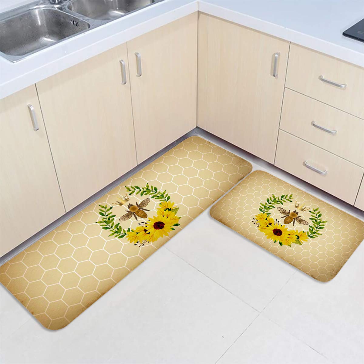 Premium Anti-Fatigue Kitchen Floor Mat Set of 2 - Cushioned Hexagonal Honeycomb Design, Waterproof Standing Mat for Home & Office - 19.7x31.5