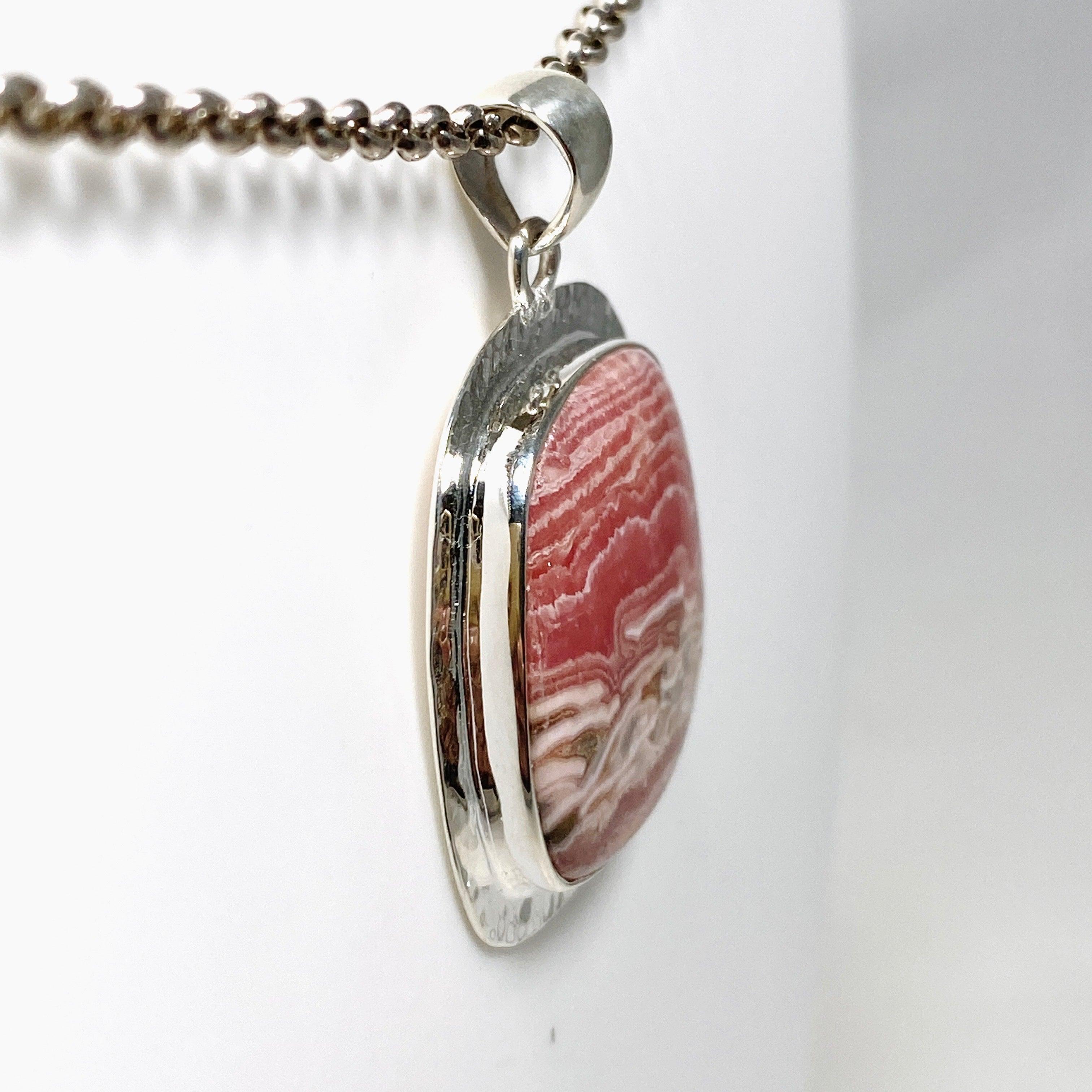 Rhodochrosite Square Pendant Necklace - Handcrafted Hammered Sterling Silver Jewelry KPGJ4322 | Perfect for Gifts, Weddings & Special Occasions