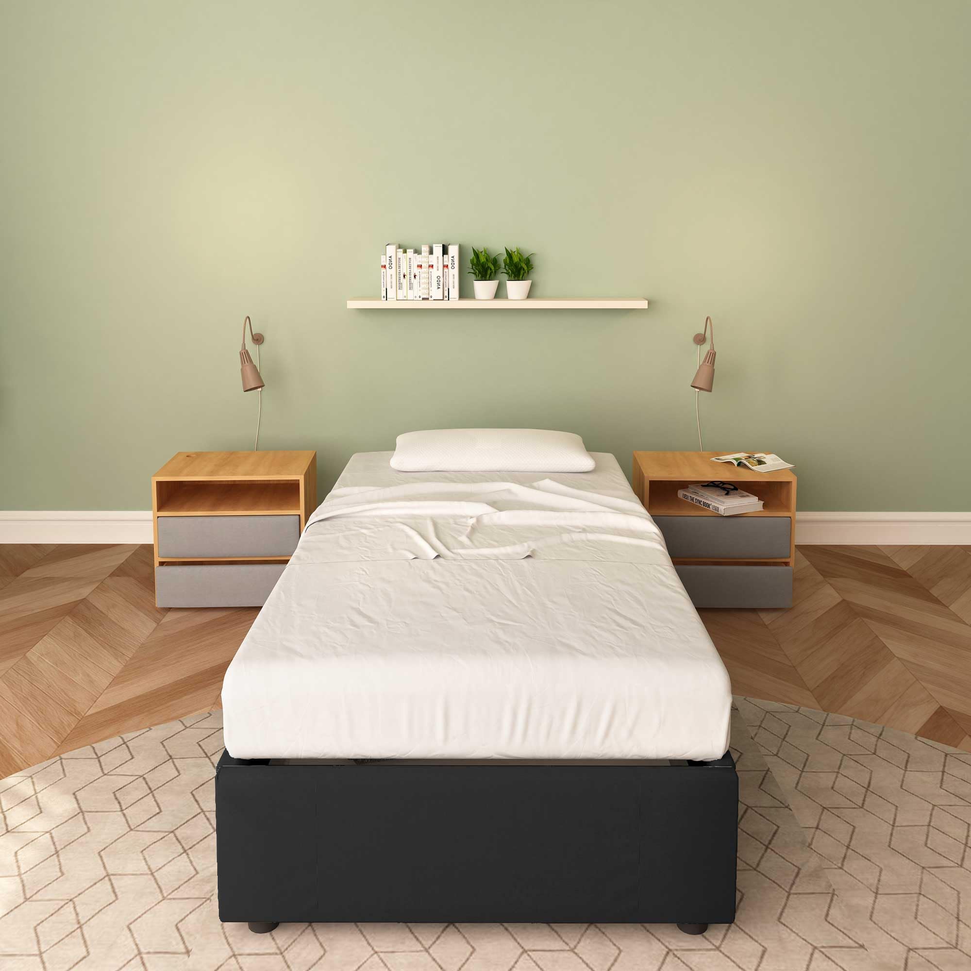 Baldiflex Cloe Fabric Square and Half Bed Frame with Storage, No Headboard, Slatted Base for Mattress, 100 x 200 cm, Black - Perfect for Small Bedrooms, Guest Rooms & Modern Apartments