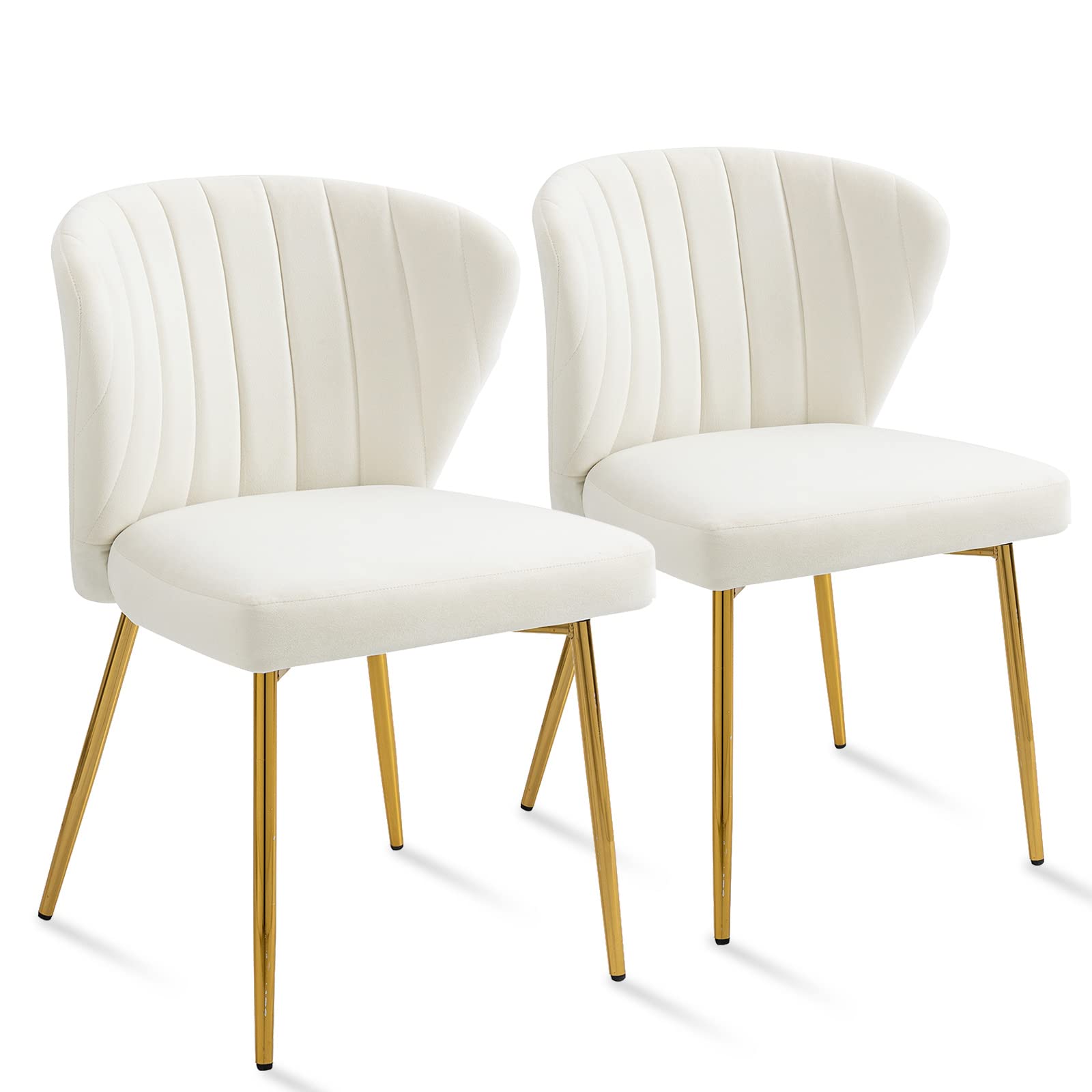 Luxury Velvet Dining Chairs Set of 2 - Modern Upholstered Accent Chairs with Golden Metal Legs for Living Room, Kitchen, Dining Room & Patio - Perfect for Home Decor, Dinner Parties & Cozy Reading (White, 2-Pack)