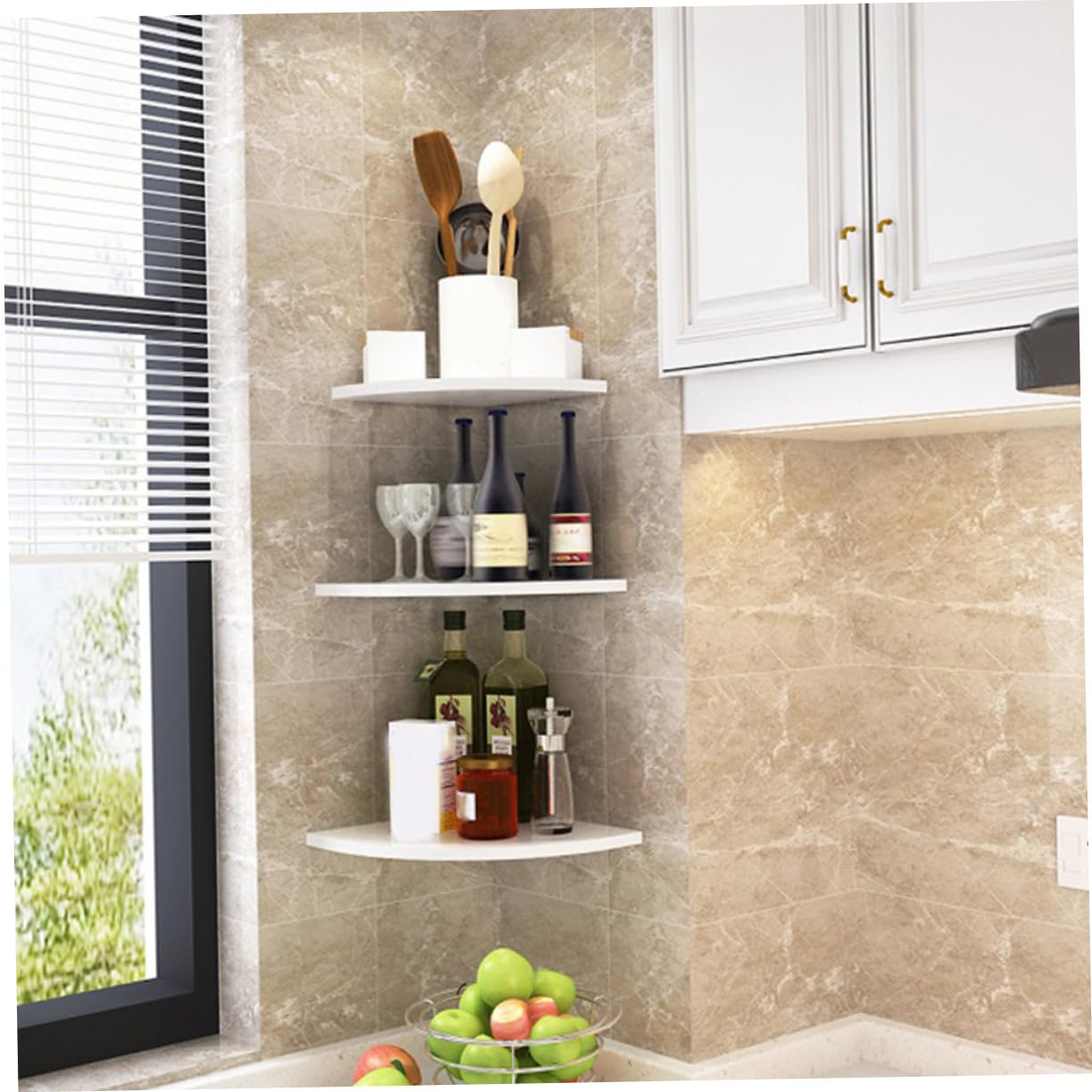 Triangle Corner Shelf - Wall Mounted Fan Shaped Storage Rack for Bathroom, Kitchen, Living Room - Space Saving Organizer for Books, Plants & Decor