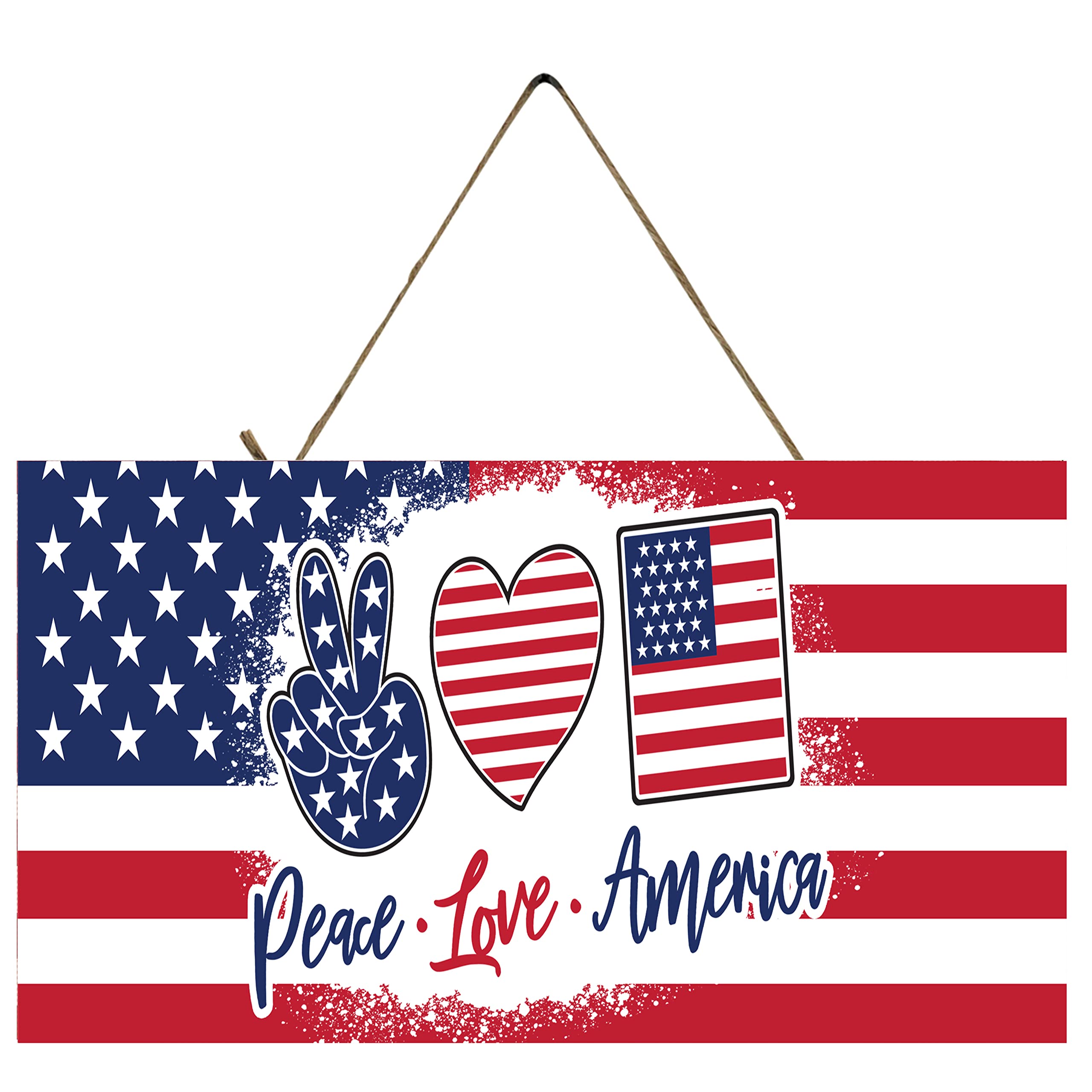 Handmade Patriotic Farmhouse Wooden Sign - Peace Love America Decor for Home, Wall, Living Room, Kitchen & Outdoor