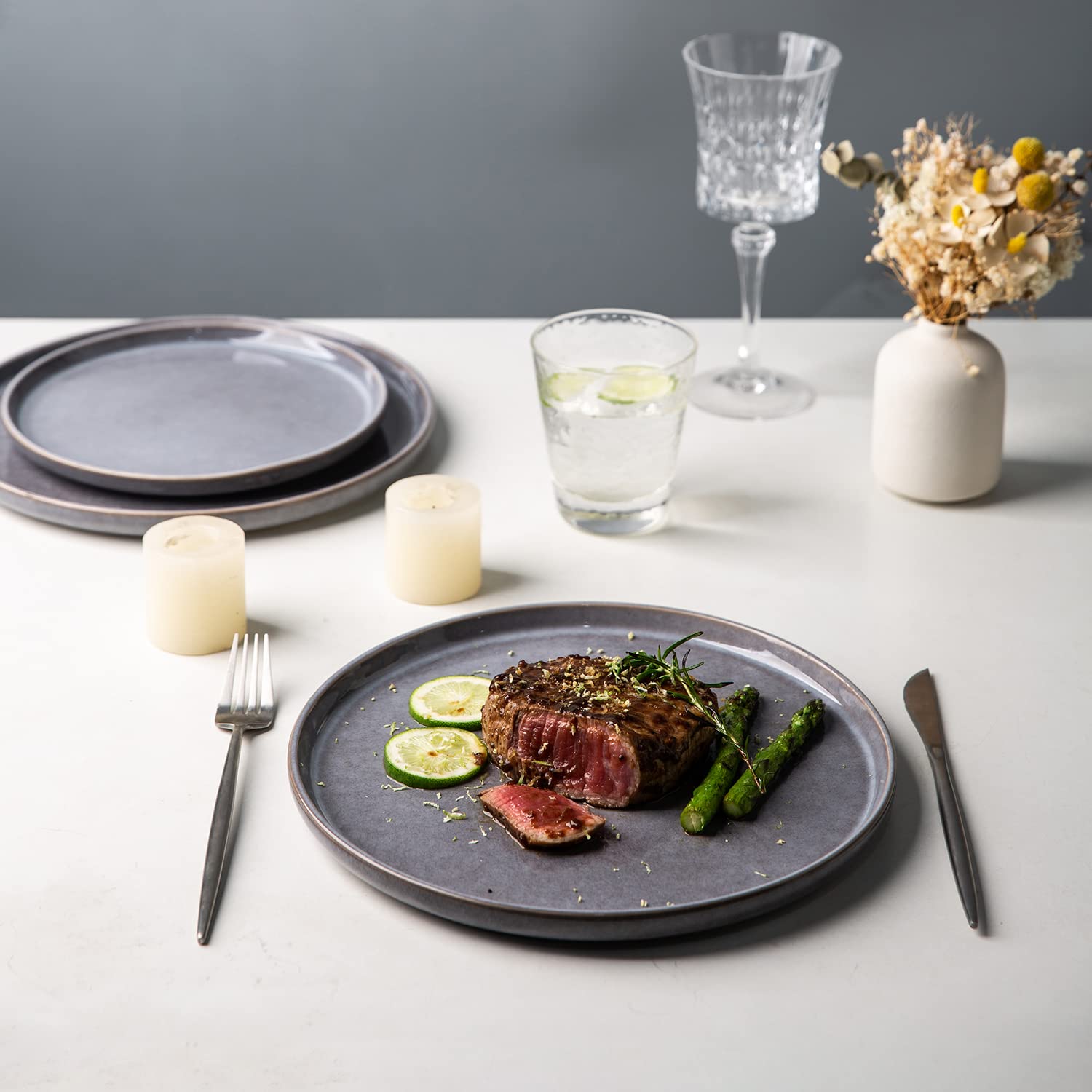 AmorArc 12-Piece Stoneware Dinnerware Set - Round Reactive Glaze Ceramic Plates & Bowls - Chip & Crack Resistant - Dishwasher & Microwave Safe - Service for 4 - Perfect for Family Dinners, Entertaining Guests & Everyday Use