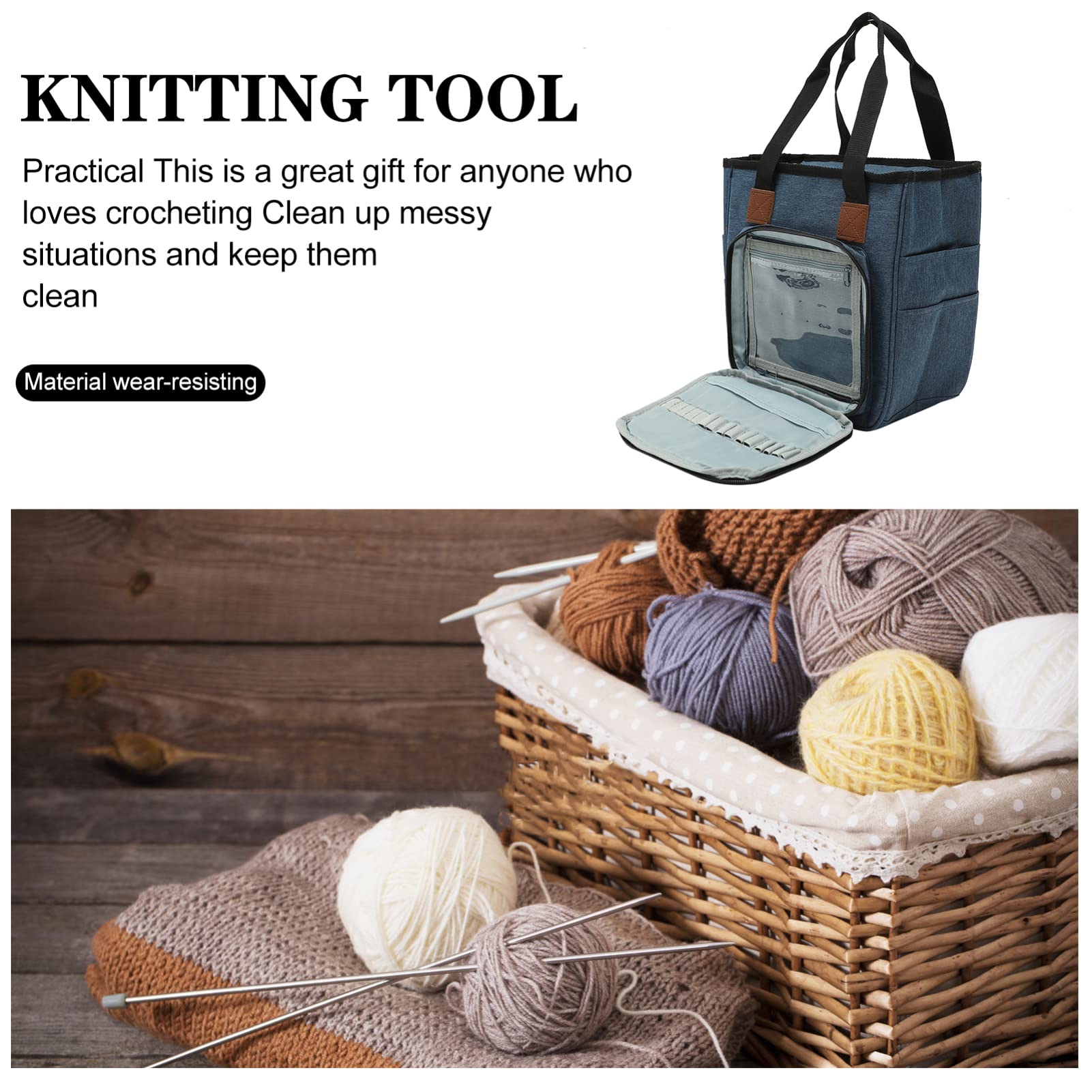 VICASKY Premium Crochet Storage Bag - Large Knitting Tote Organizer for Yarn, Hooks & Sewing Tools - Portable 600D Oxford Cloth Craft Bag - Perfect for Travel, Baby Diaper Storage & Home Organization