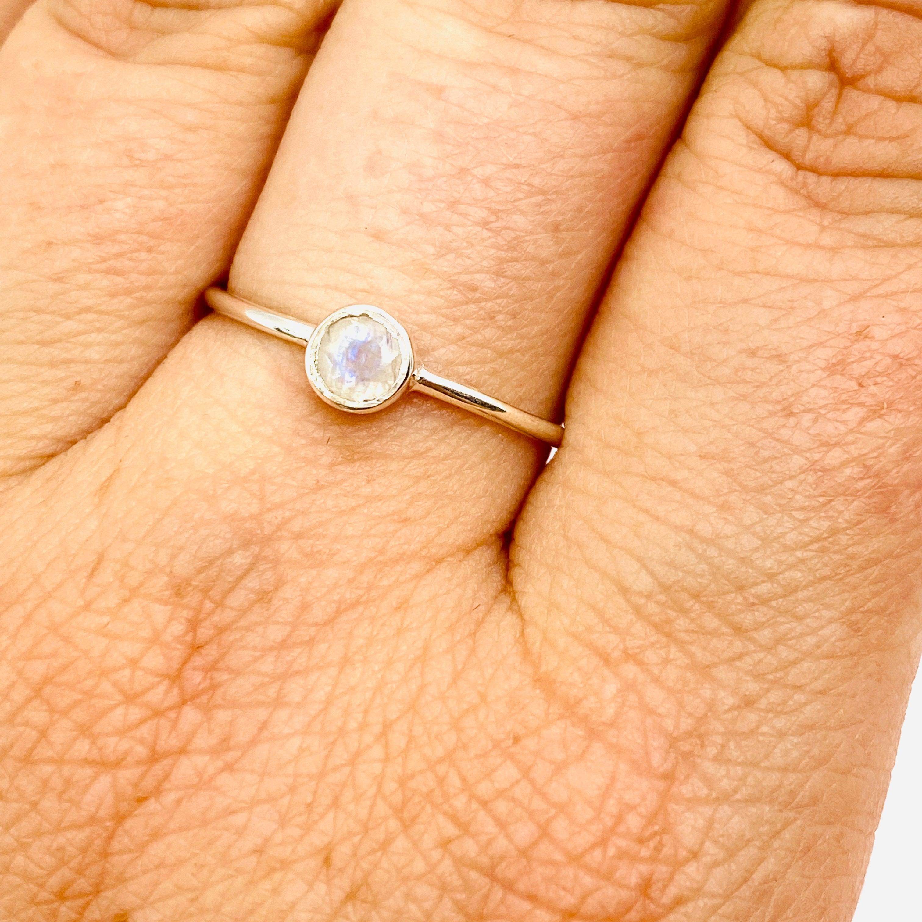 Moonstone Round Faceted Fine Band Ring R3754 MS - Elegant Sterling Silver Jewelry for Women, Perfect for Weddings, Anniversaries & Special Occasions
