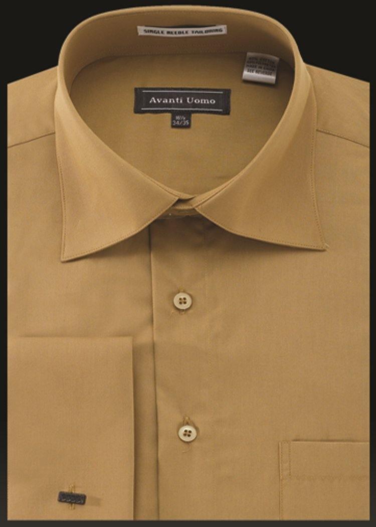 Premium Men's French Cuff Dress Shirt with Spread Collar - Mustard Gold | Formal Business Attire & Wedding Outfit